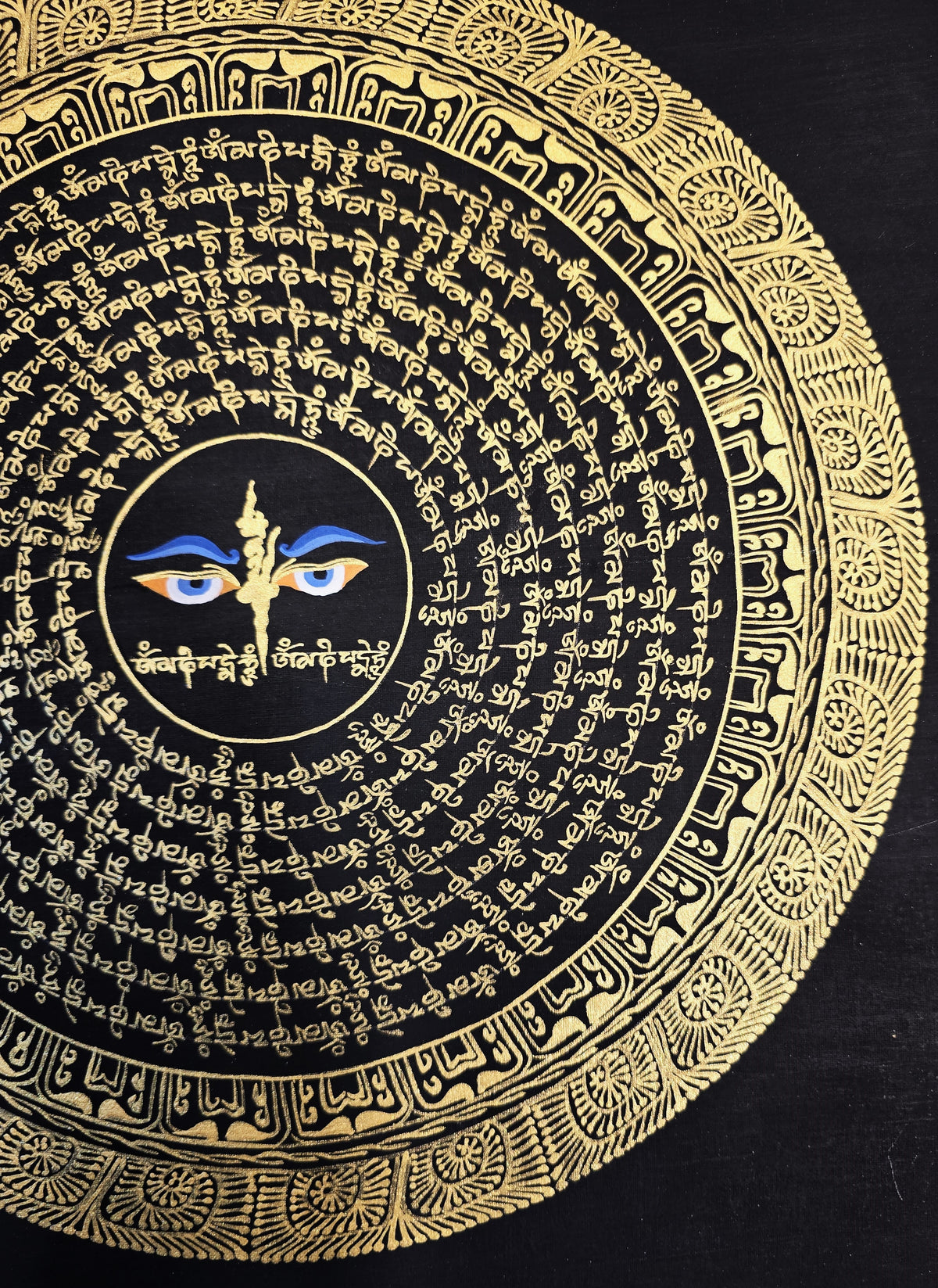 Buddha Eye Om Mantra Hand-Painted Om Mantra Mandala Thangka