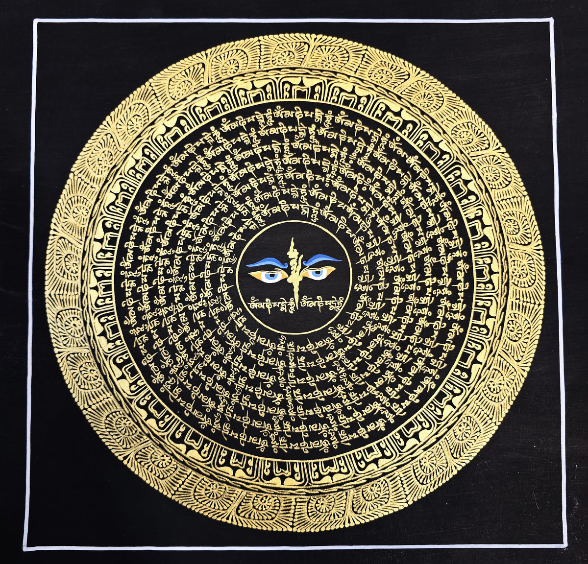 Buddha Eye Om Mantra Hand-Painted Om Mantra Mandala Thangka