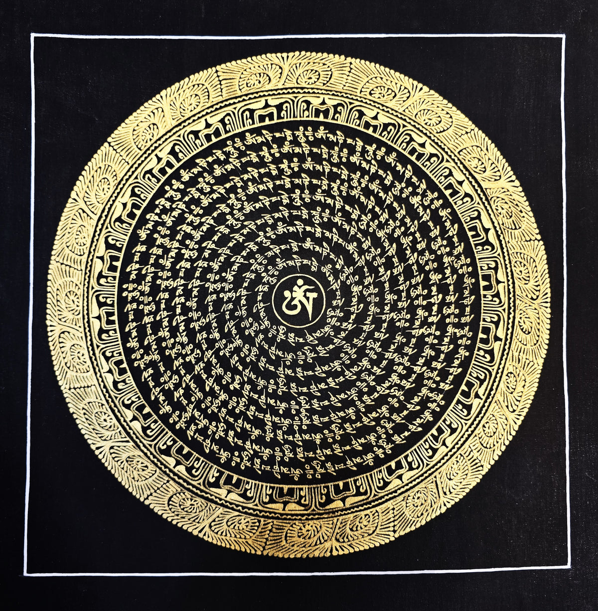 Hand-Painted Om Mantra Mandala Thangka