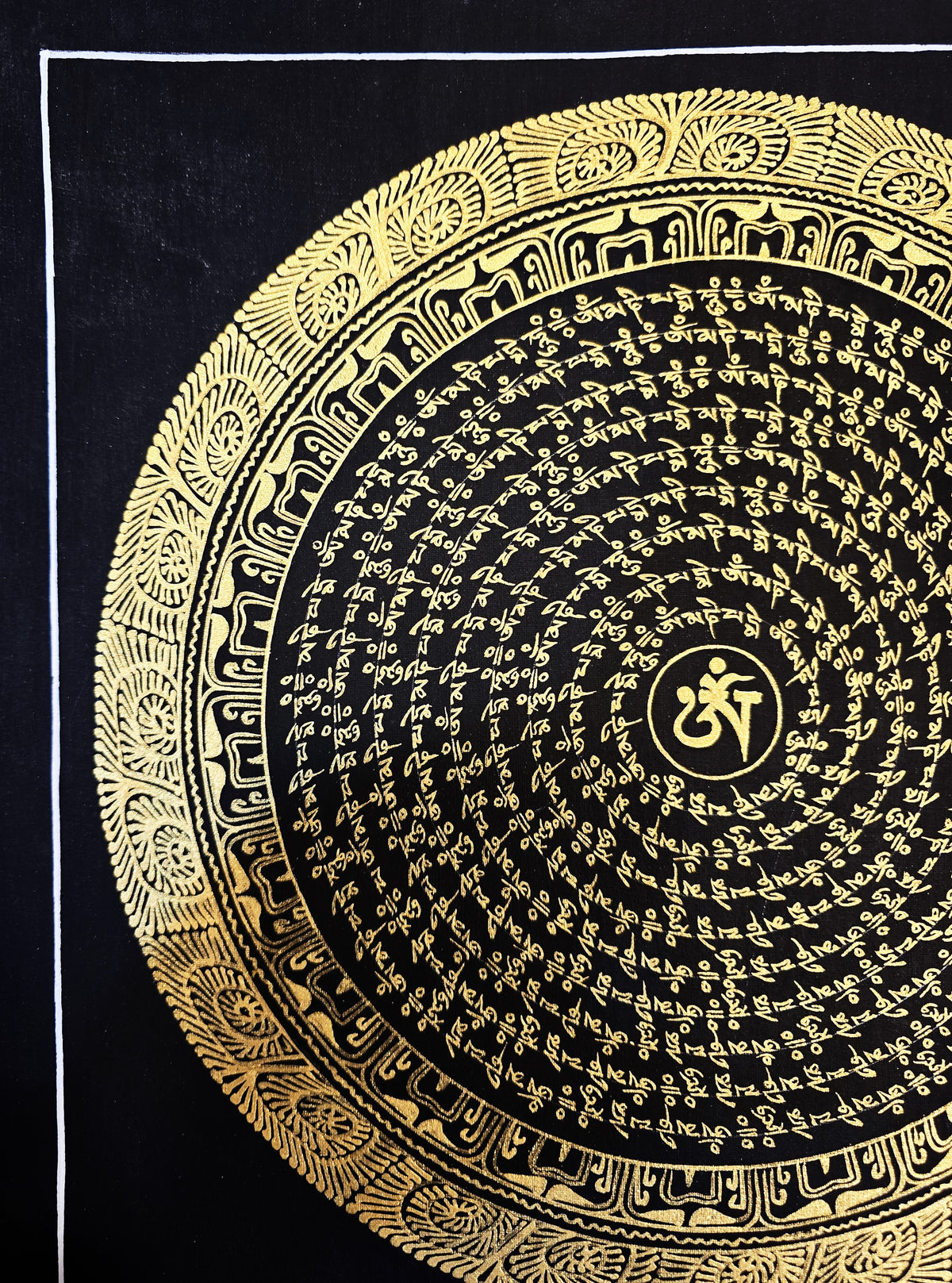 Hand-Painted Om Mantra Mandala Thangka
