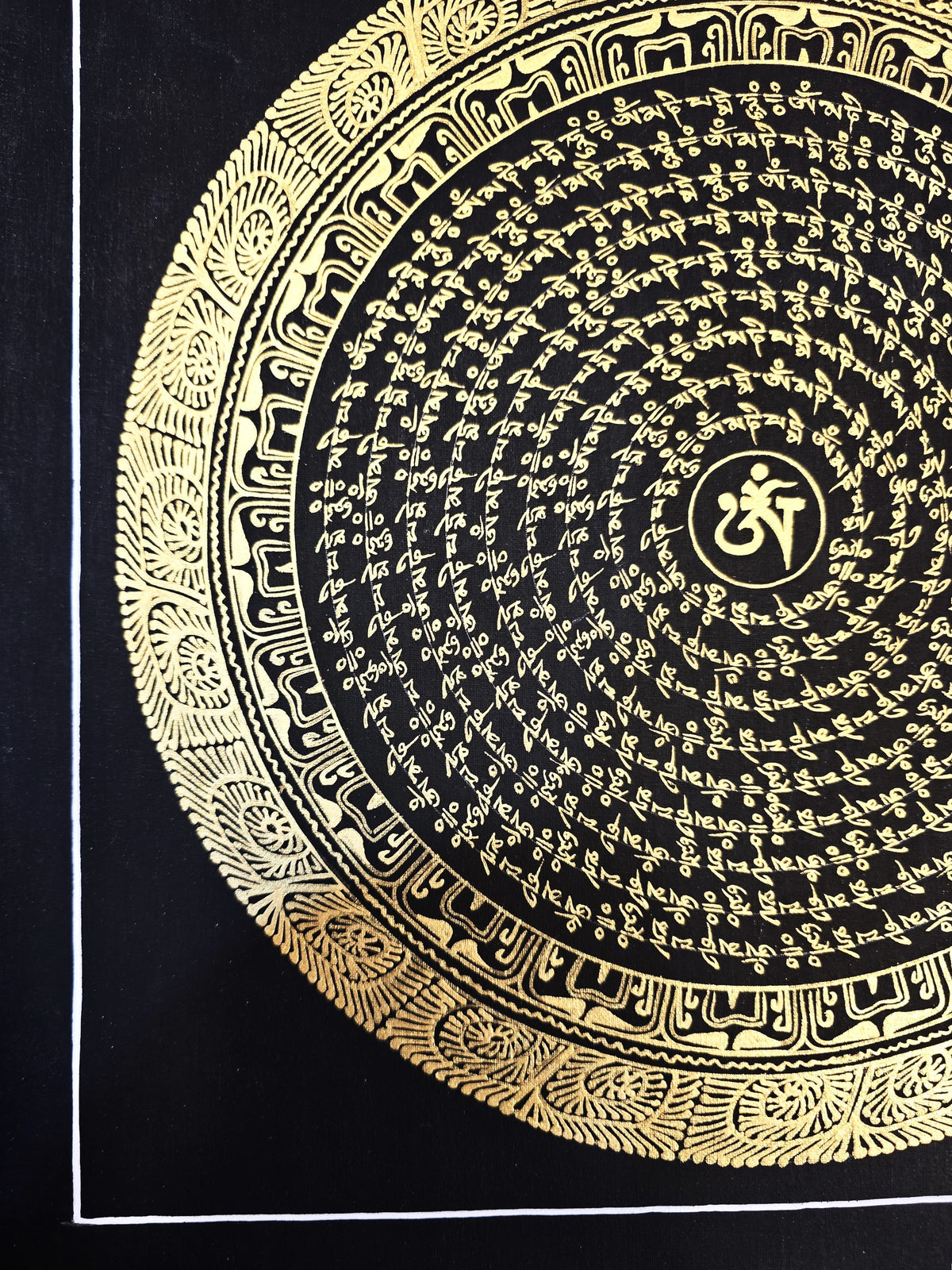 Hand-Painted Om Mantra Mandala Thangka