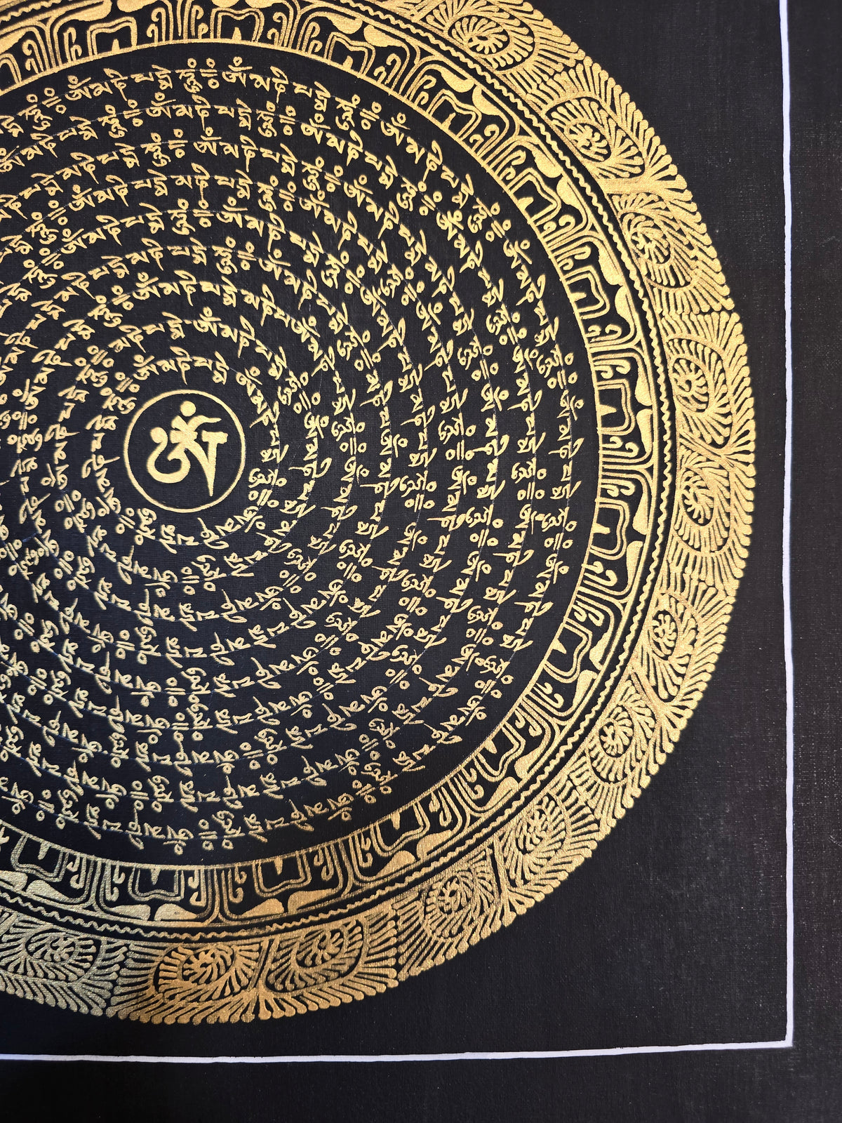 Hand-Painted Om Mantra Mandala Thangka