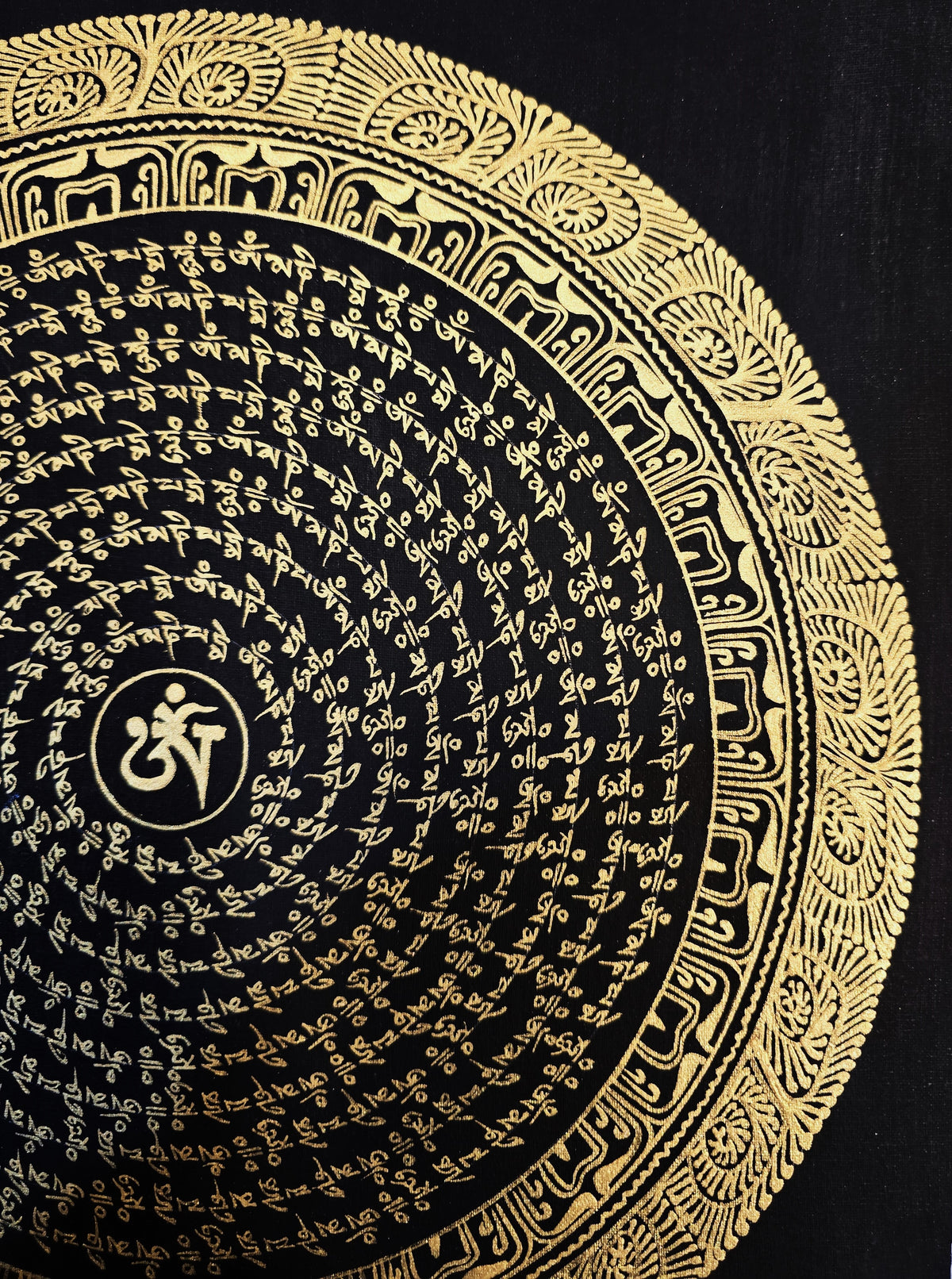 Hand-Painted Om Mantra Mandala Thangka