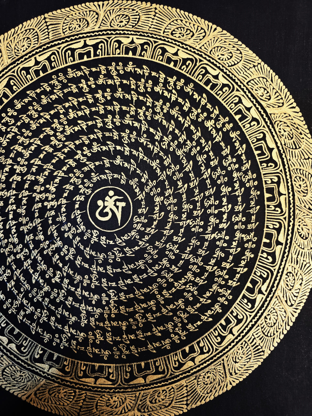 Hand-Painted Om Mantra Mandala Thangka