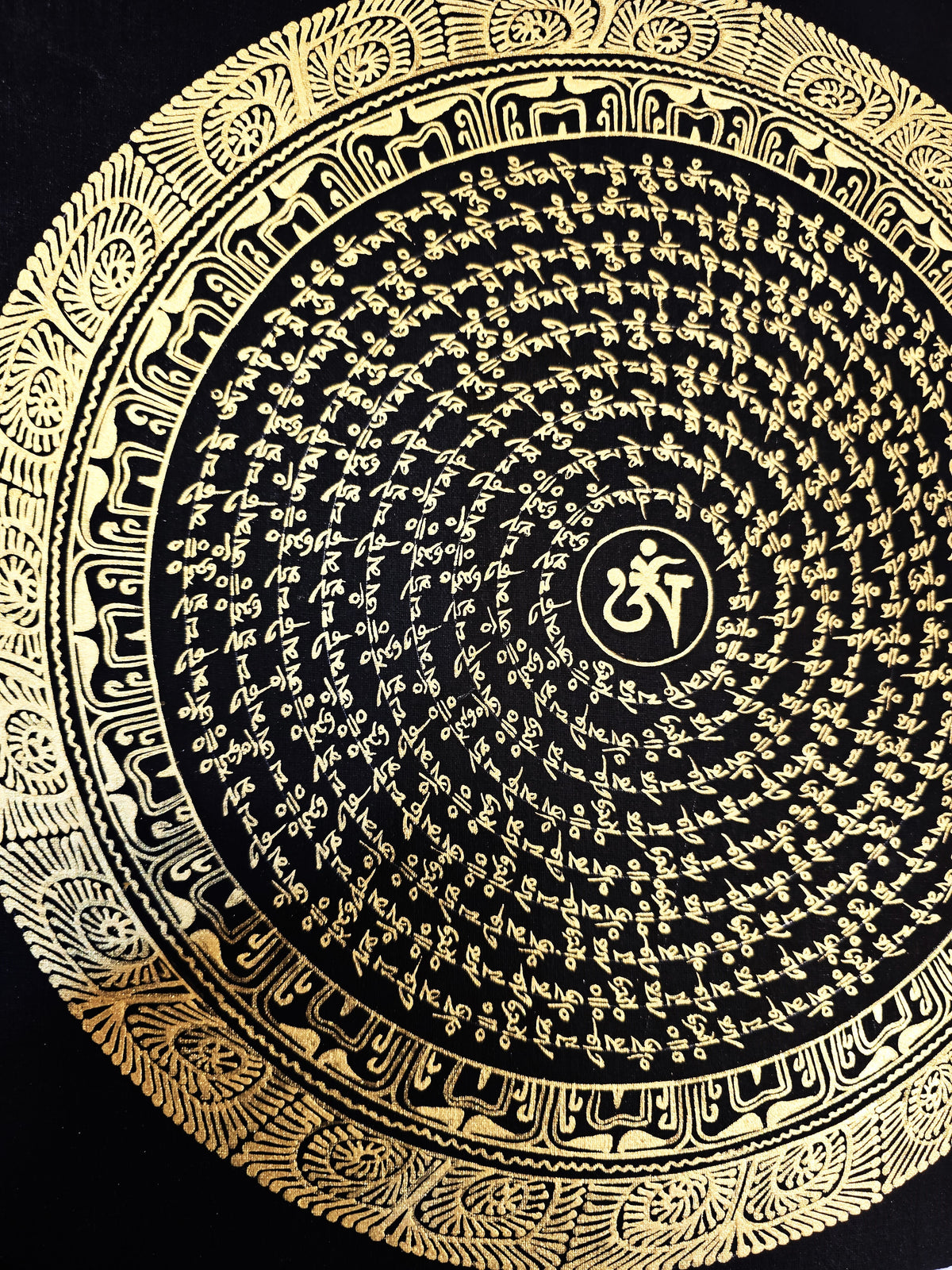 Hand-Painted Om Mantra Mandala Thangka