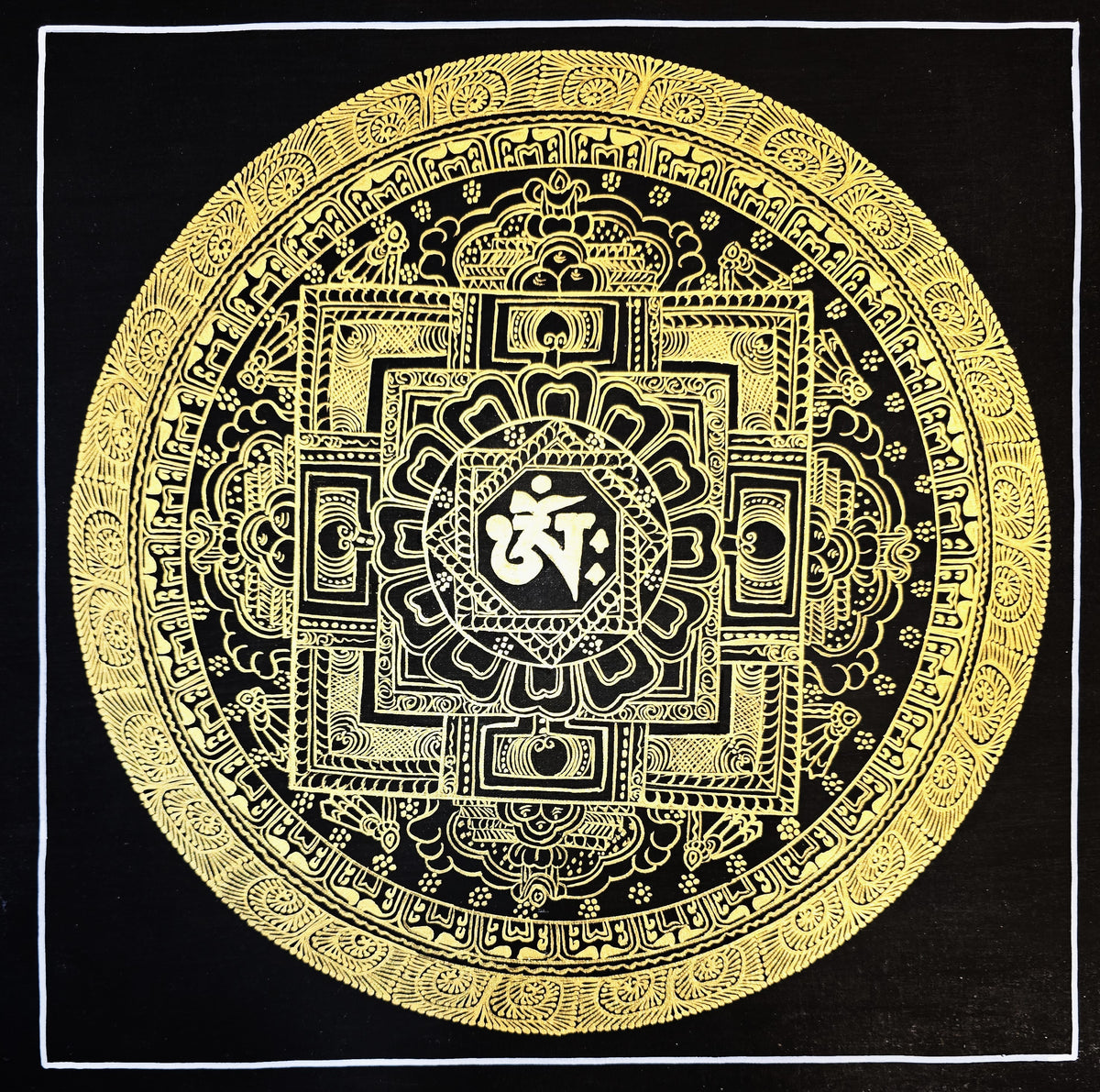 Hand-Painted Om Mantra Mandala Thangka