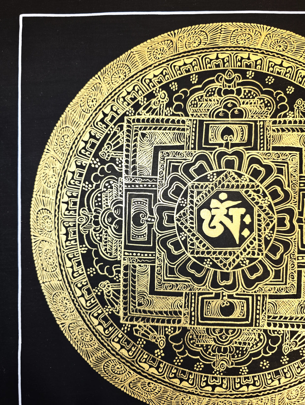 Hand-Painted Om Mantra Mandala Thangka