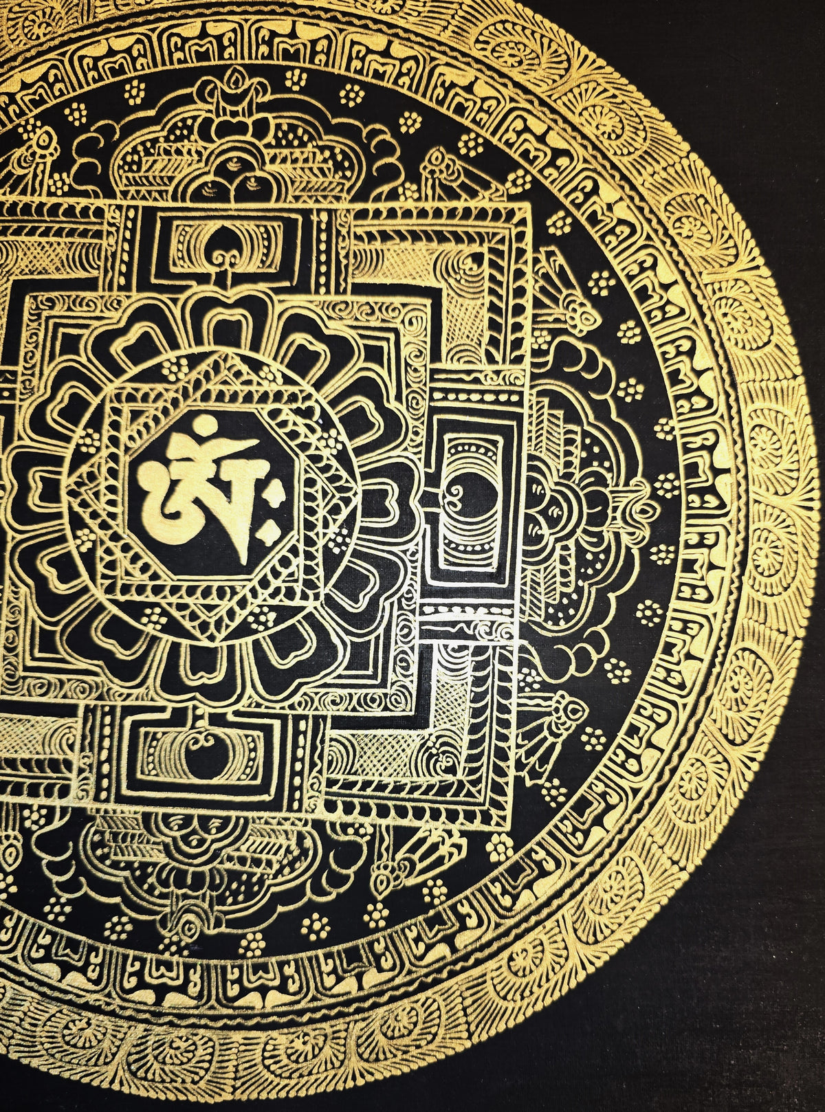 Hand-Painted Om Mantra Mandala Thangka