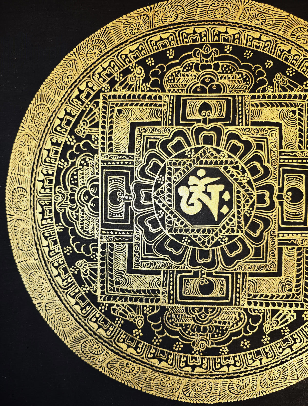 Hand-Painted Om Mantra Mandala Thangka
