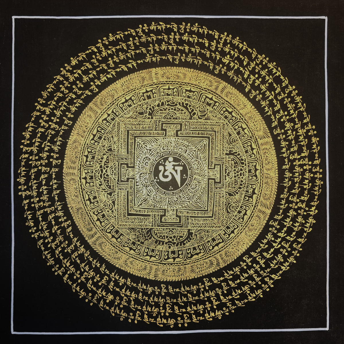 Hand-Painted Om Mantra Mandala Thangka
