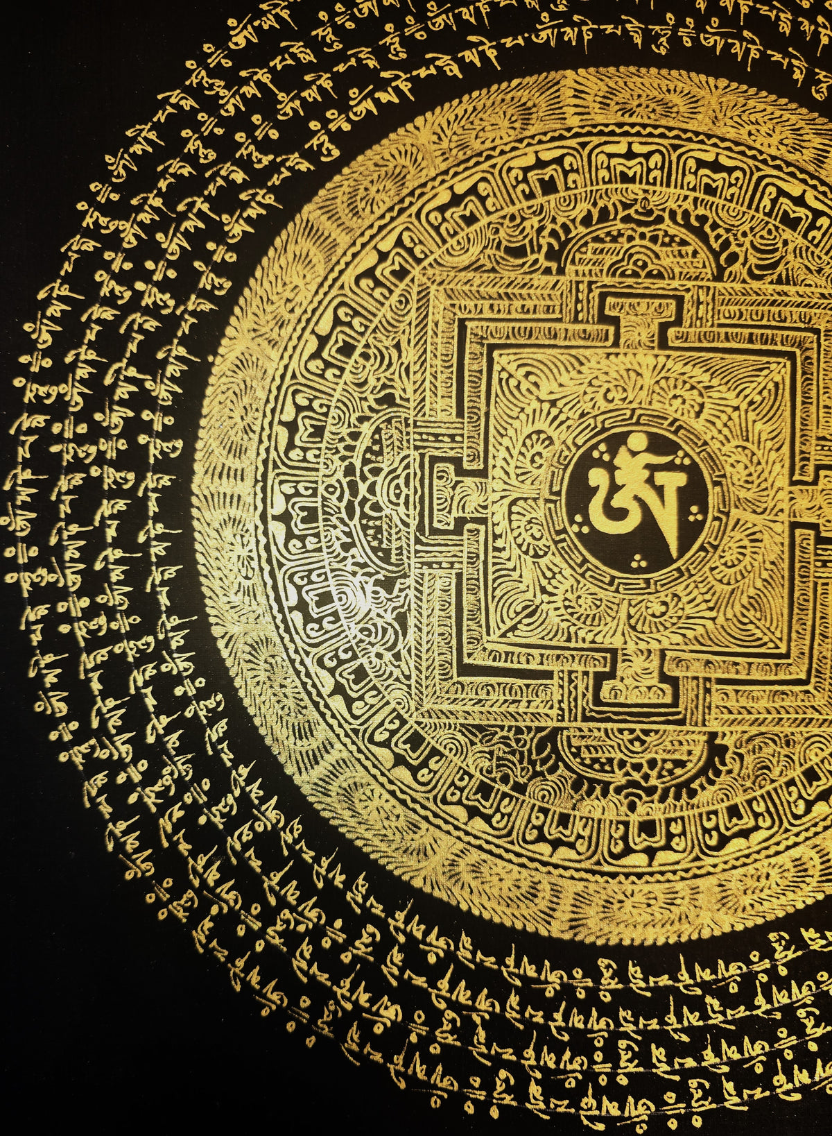 Hand-Painted Om Mantra Mandala Thangka