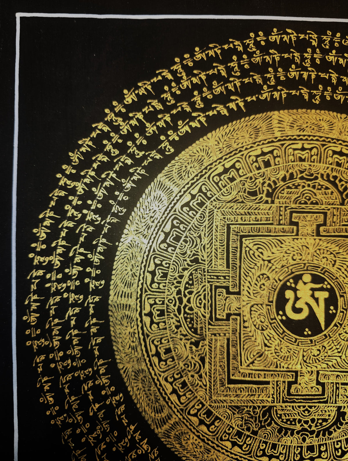 Hand-Painted Om Mantra Mandala Thangka
