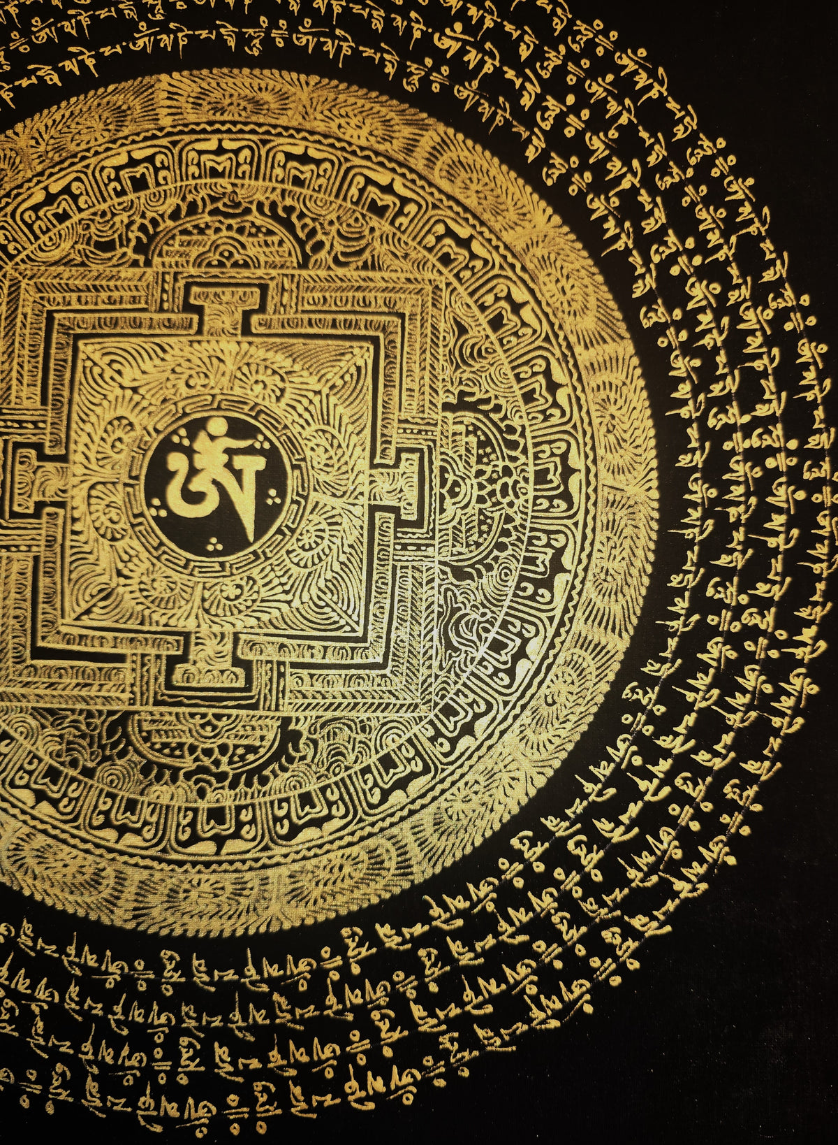 Hand-Painted Om Mantra Mandala Thangka
