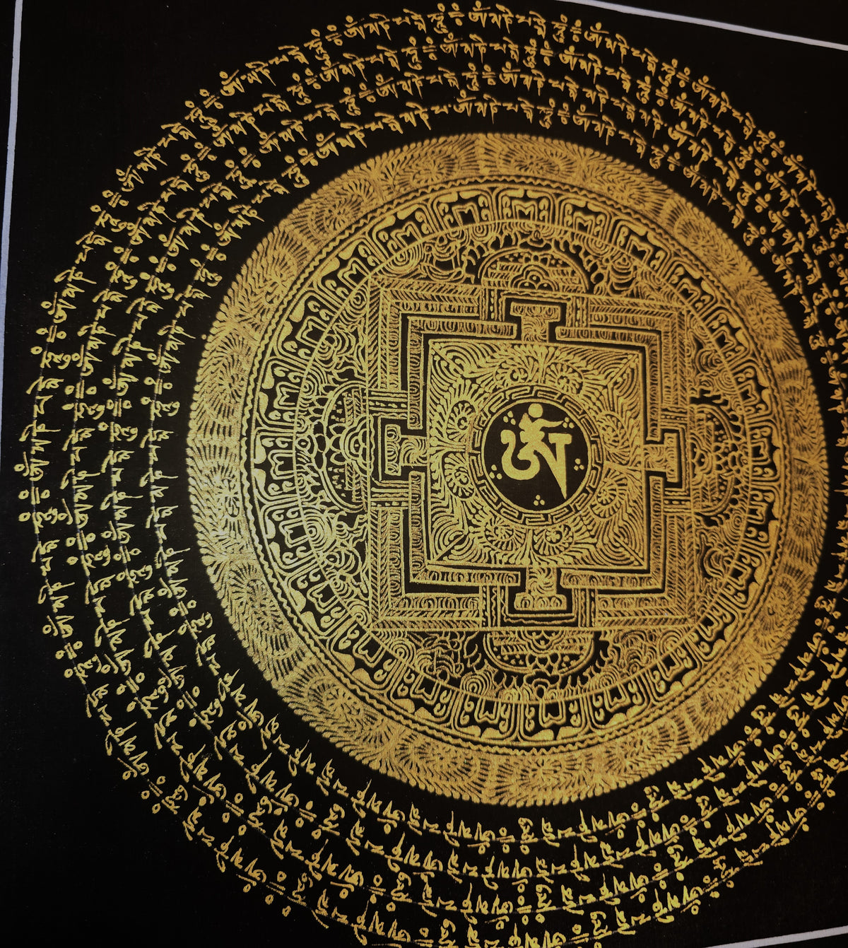 Hand-Painted Om Mantra Mandala Thangka