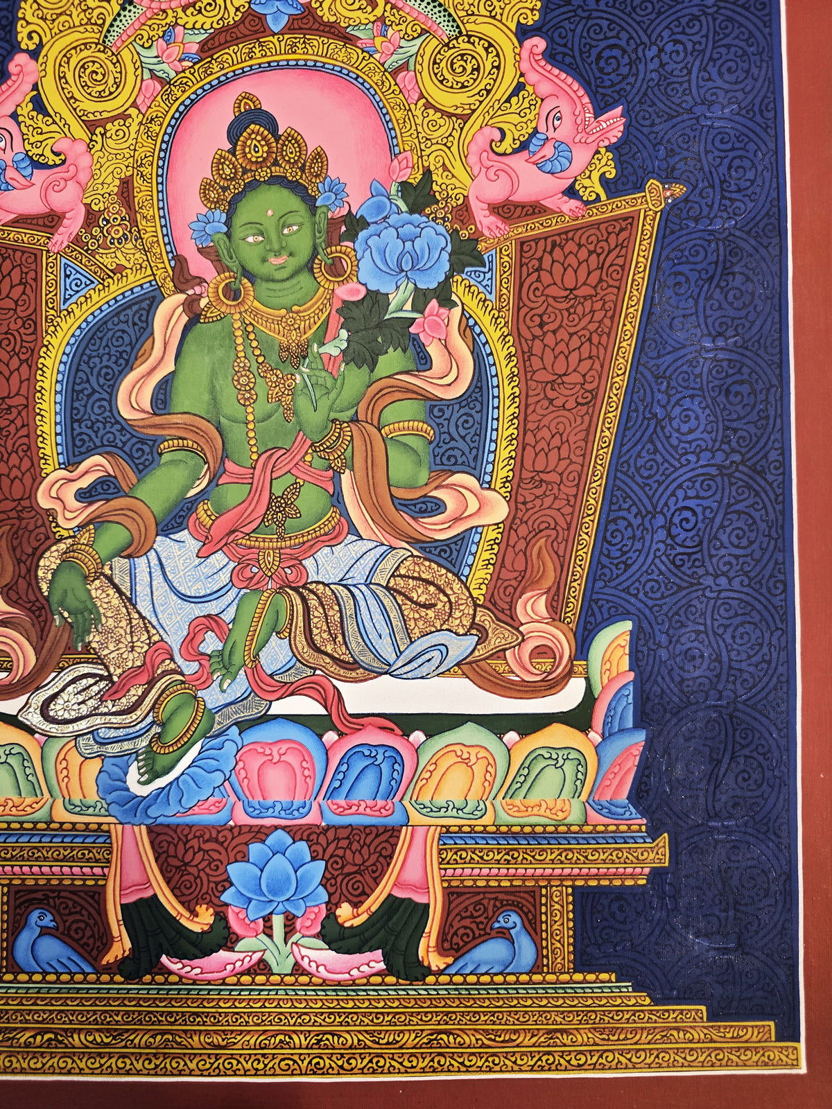 Green Tara Fine Thangka – Hand-Painted Tibetan Buddhist Art | Meditation & Protection Wall Decor