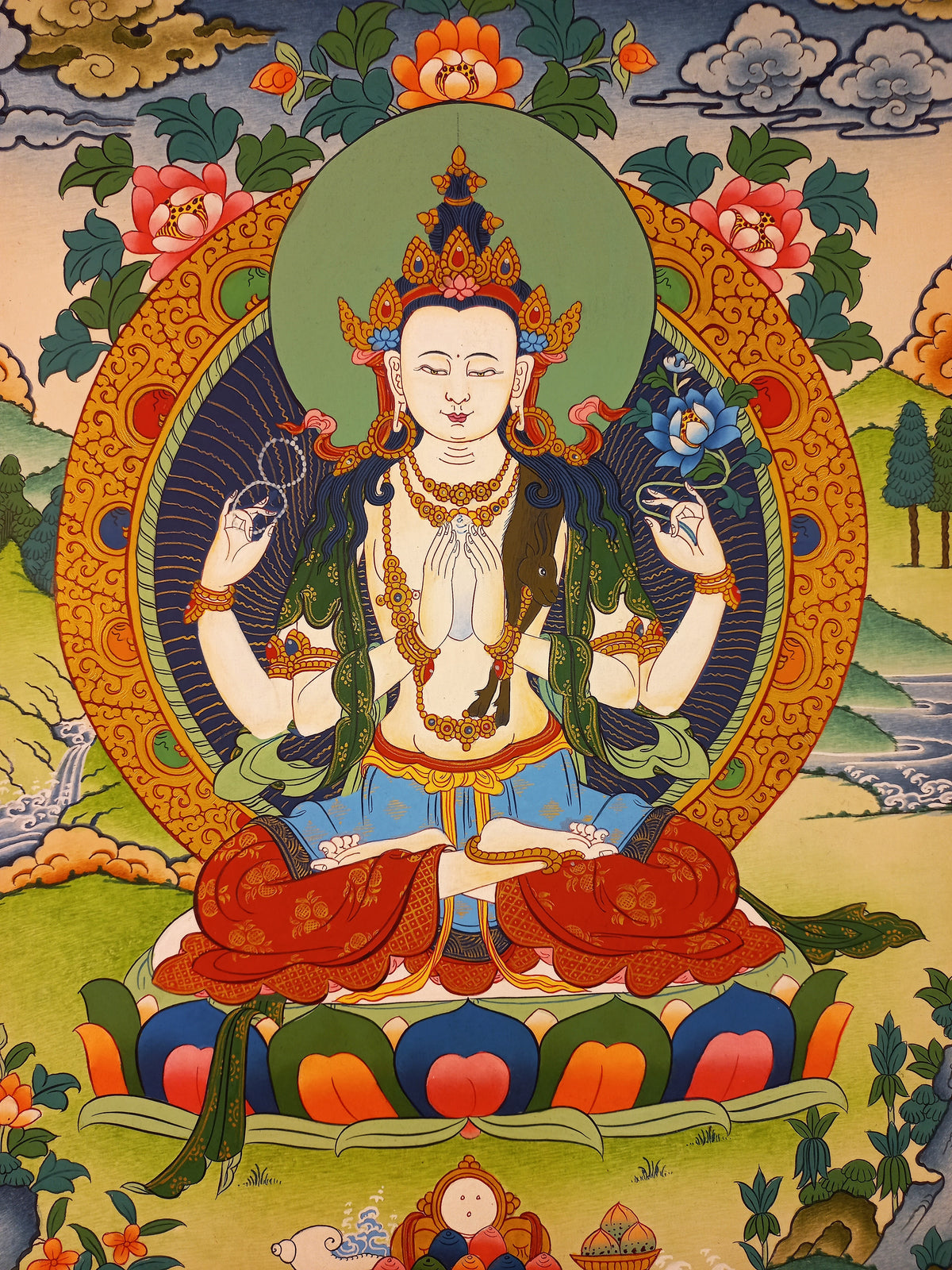 Chenrezig Thangka – Hand-Painted Tibetan Buddhist Art | Meditation & Protection Wall Decor