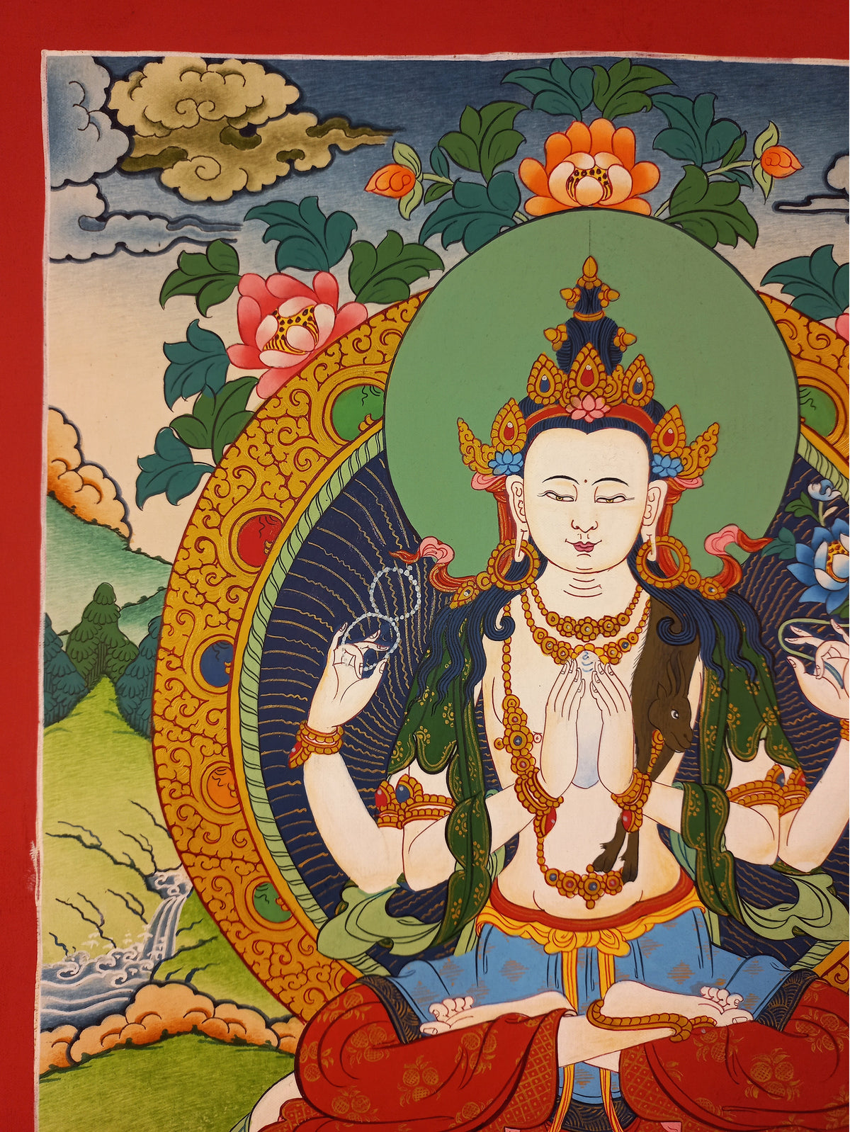 Chenrezig Thangka – Hand-Painted Tibetan Buddhist Art | Meditation & Protection Wall Decor