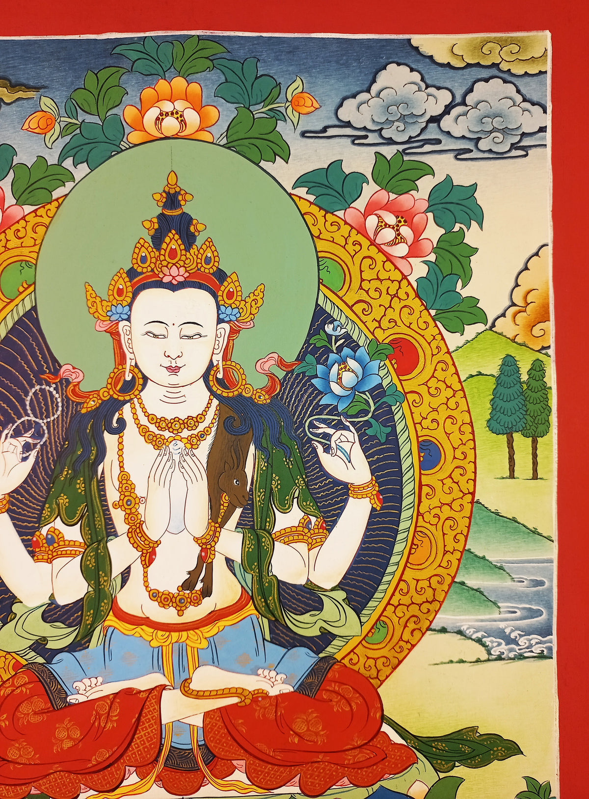 Chenrezig Thangka – Hand-Painted Tibetan Buddhist Art | Meditation & Protection Wall Decor