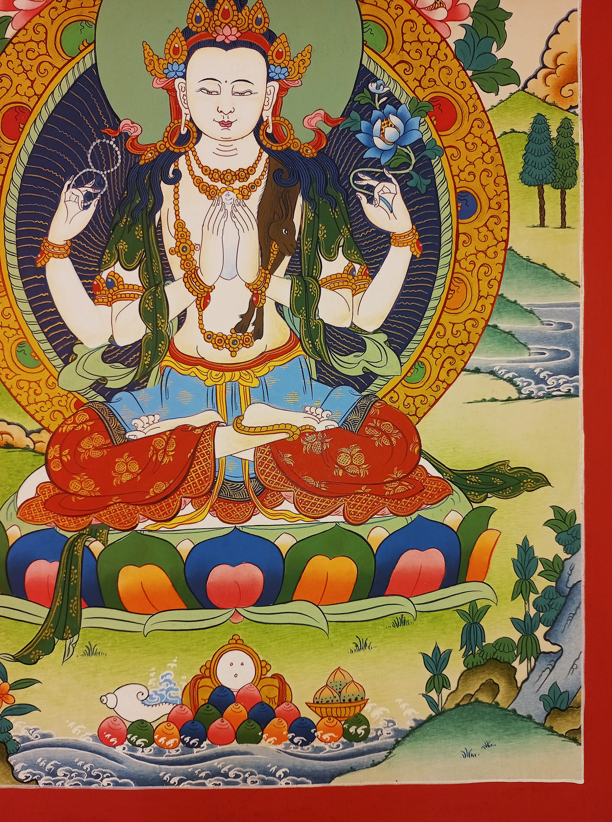 Chenrezig Thangka – Hand-Painted Tibetan Buddhist Art | Meditation & Protection Wall Decor