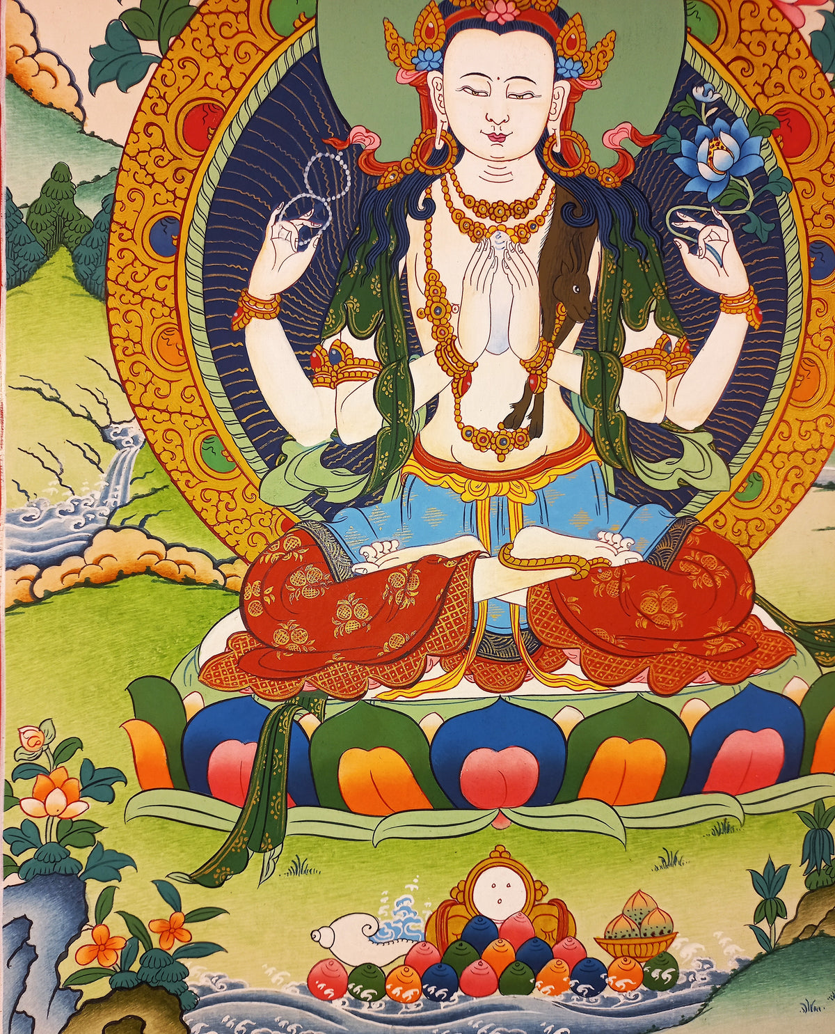 Chenrezig Thangka – Hand-Painted Tibetan Buddhist Art | Meditation & Protection Wall Decor