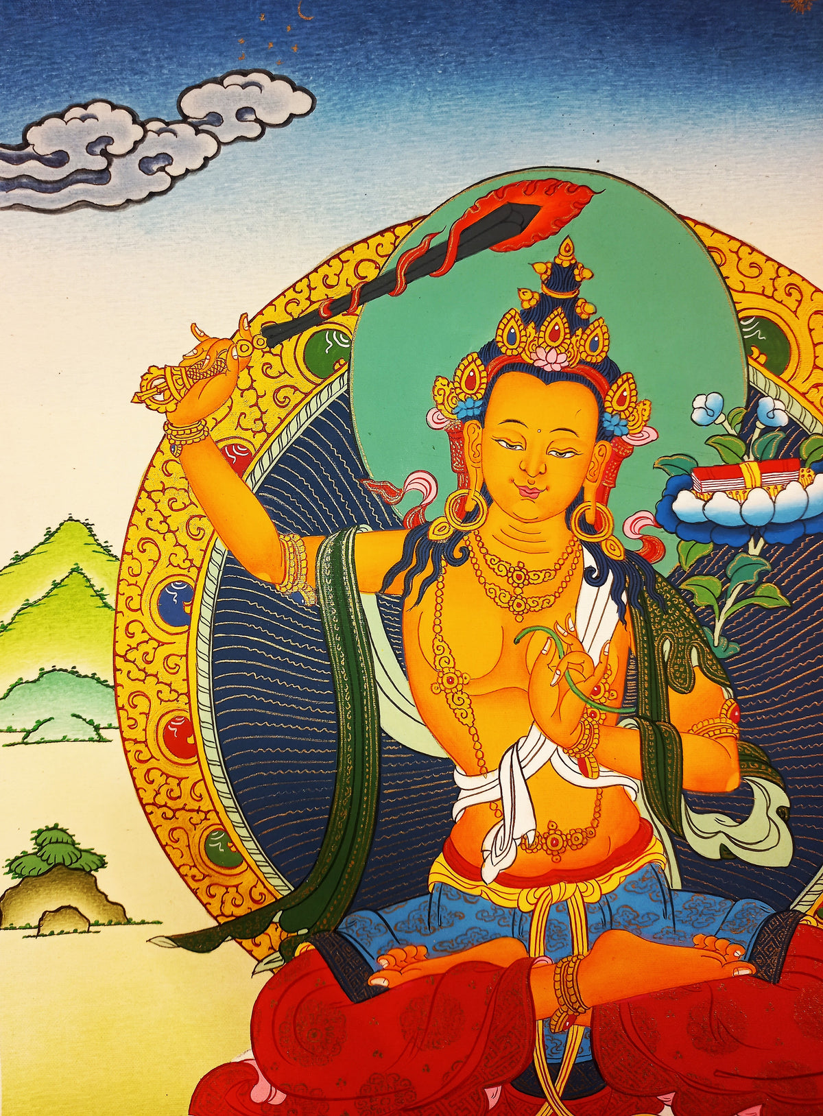 Manjushri Thangka – Hand-Painted Tibetan Buddhist Art | Meditation & Protection Wall Decor