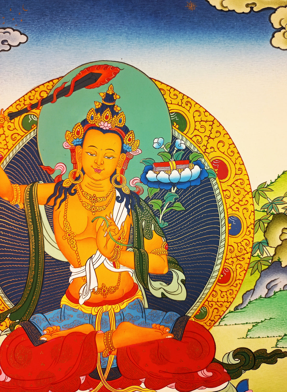 Manjushri Thangka – Hand-Painted Tibetan Buddhist Art | Meditation & Protection Wall Decor