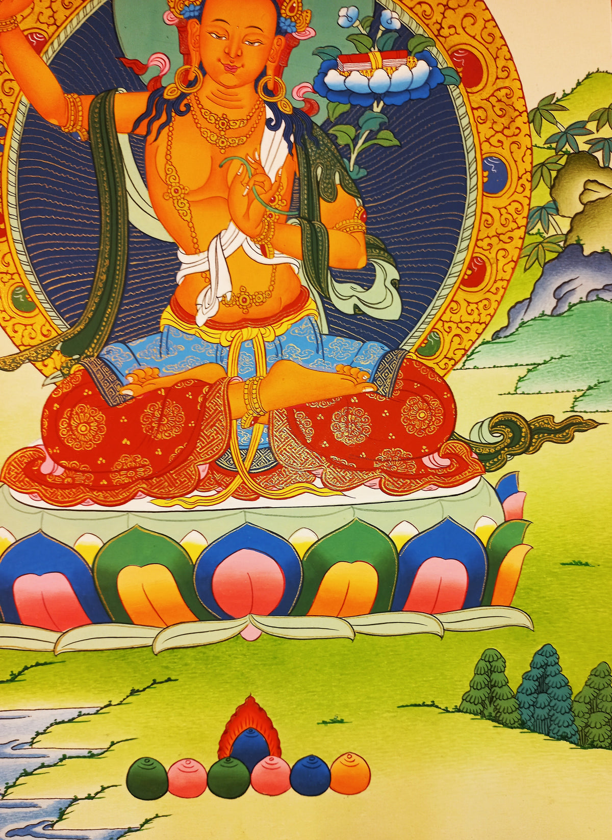 Manjushri Thangka – Hand-Painted Tibetan Buddhist Art | Meditation & Protection Wall Decor