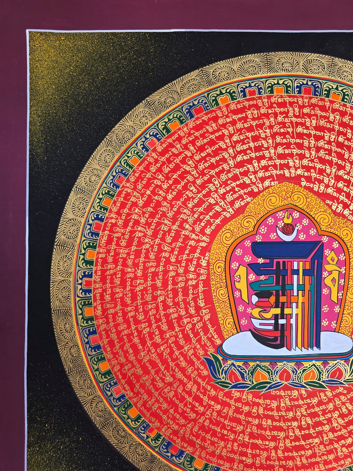 Hand-Painted Om Mantra Mandala Thangka