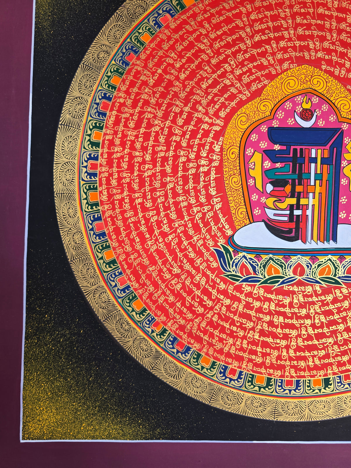 Hand-Painted Om Mantra Mandala Thangka