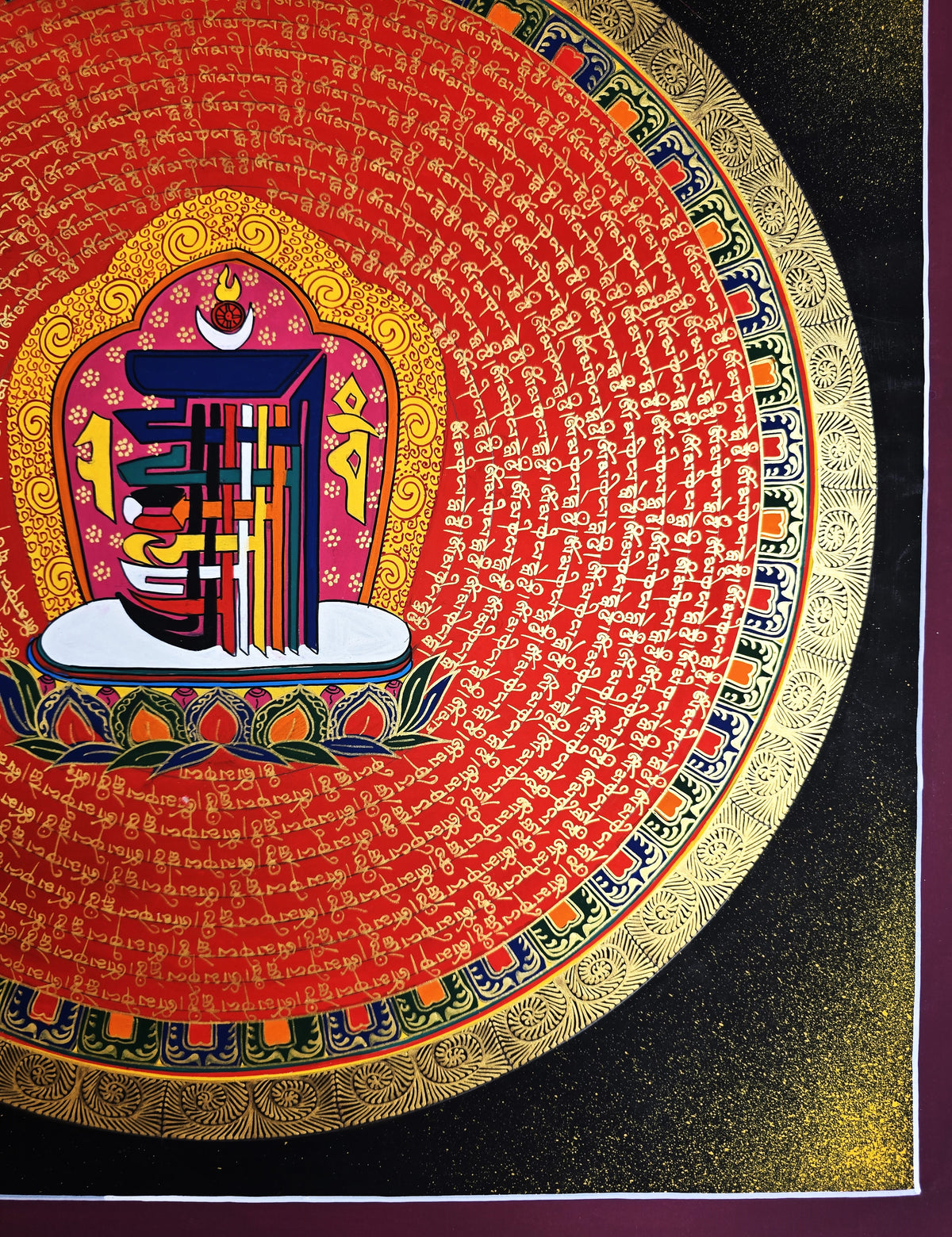 Hand-Painted Om Mantra Mandala Thangka