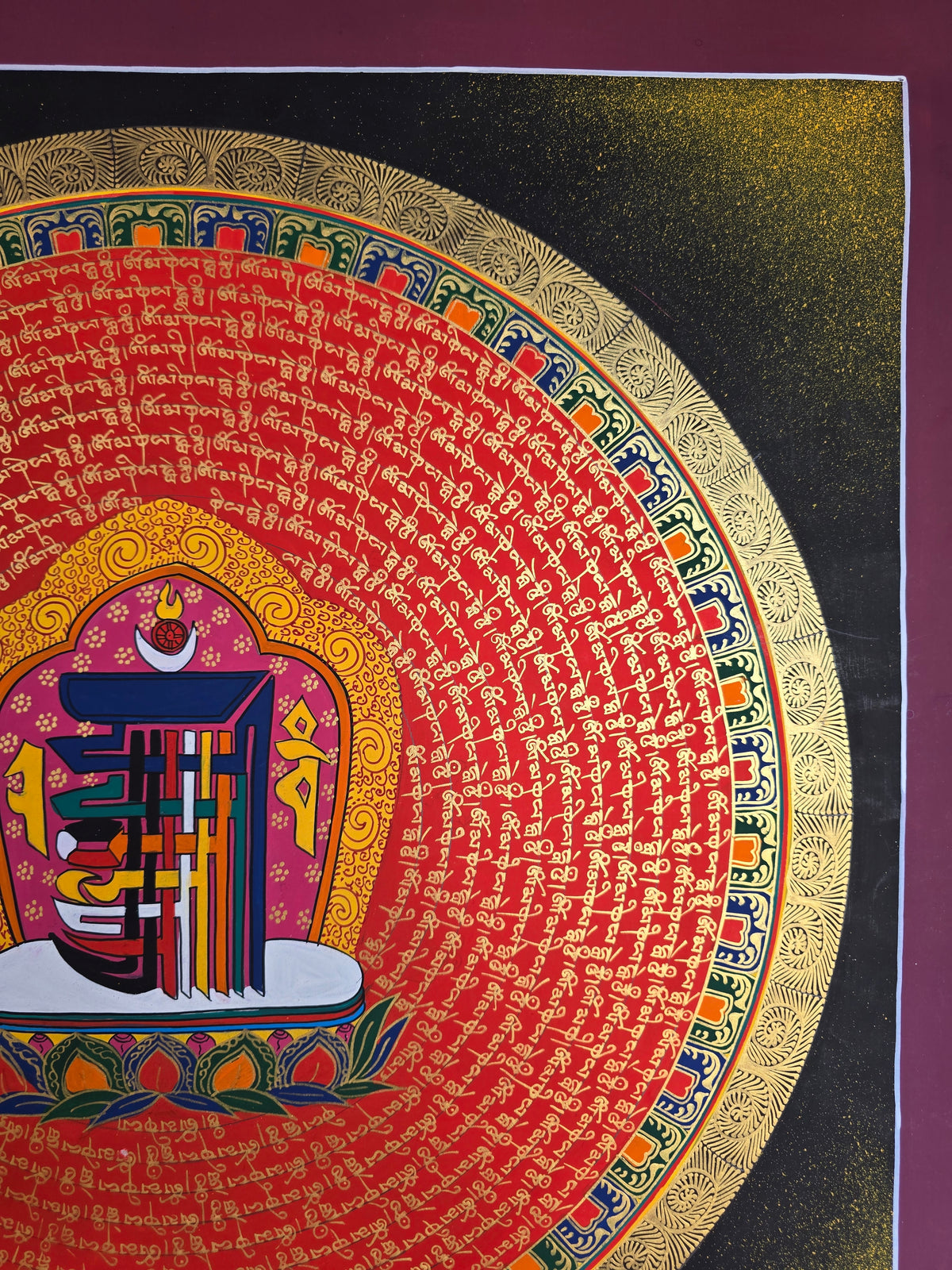 Hand-Painted Om Mantra Mandala Thangka