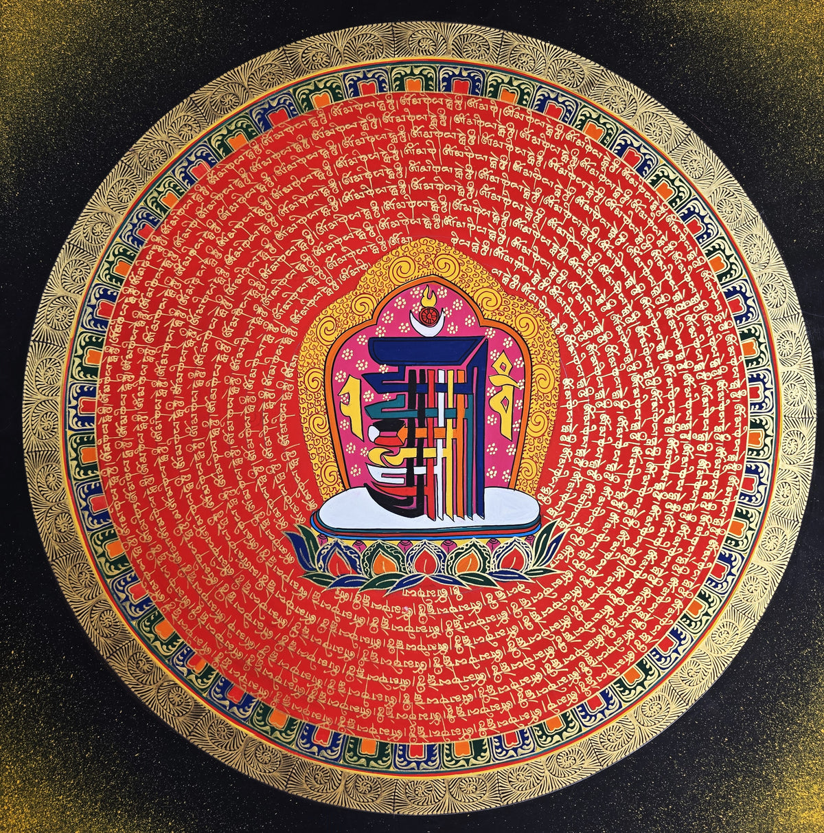 Hand-Painted Om Mantra Mandala Thangka