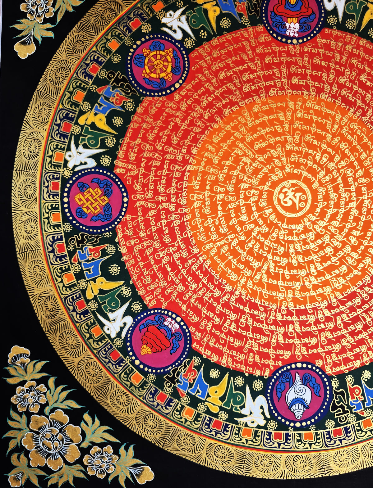 Hand-Painted Om Mantra Mandala Thangka