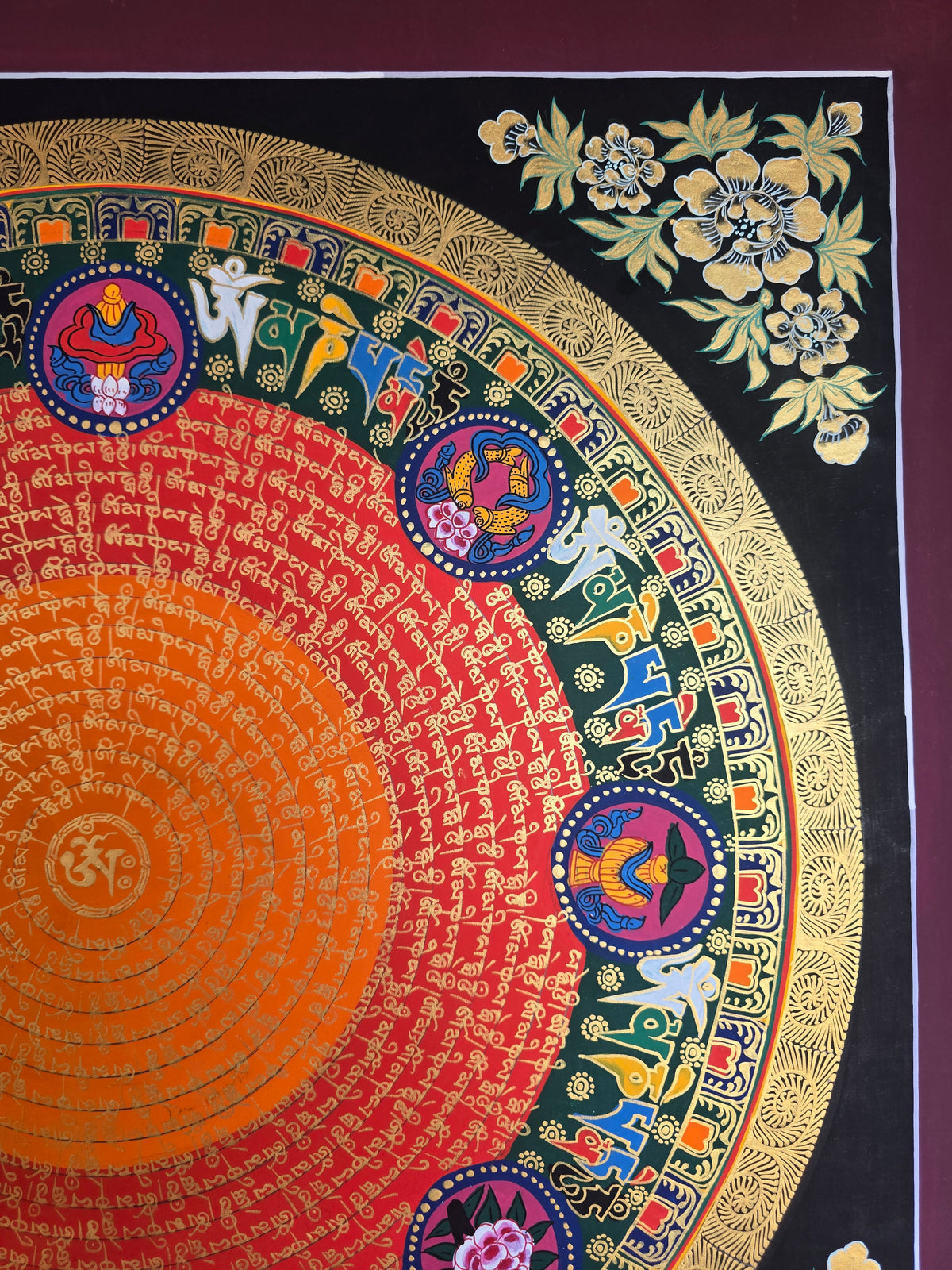 Hand-Painted Om Mantra Mandala Thangka