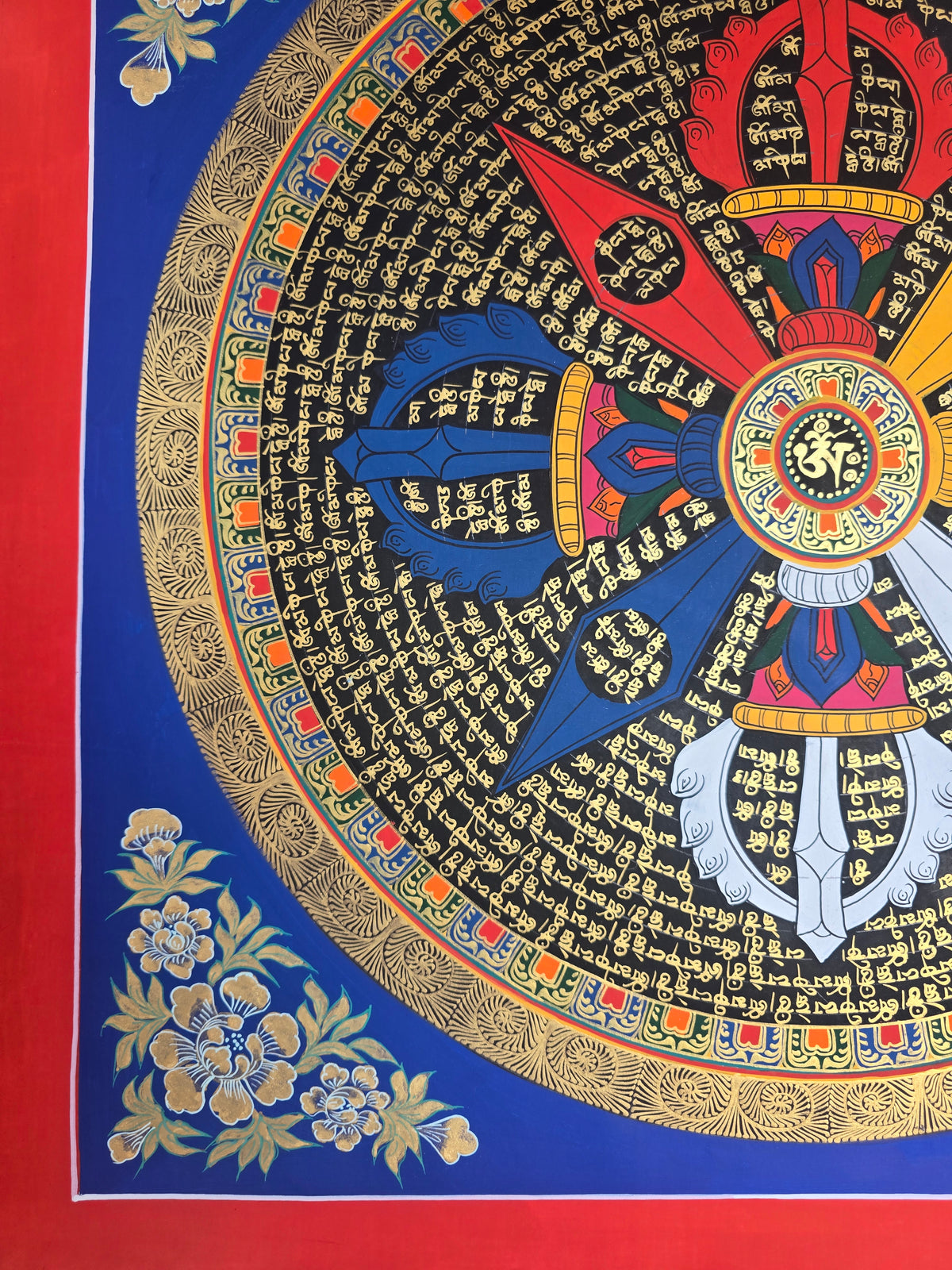 Hand-Painted Om Mantra Mandala Thangka