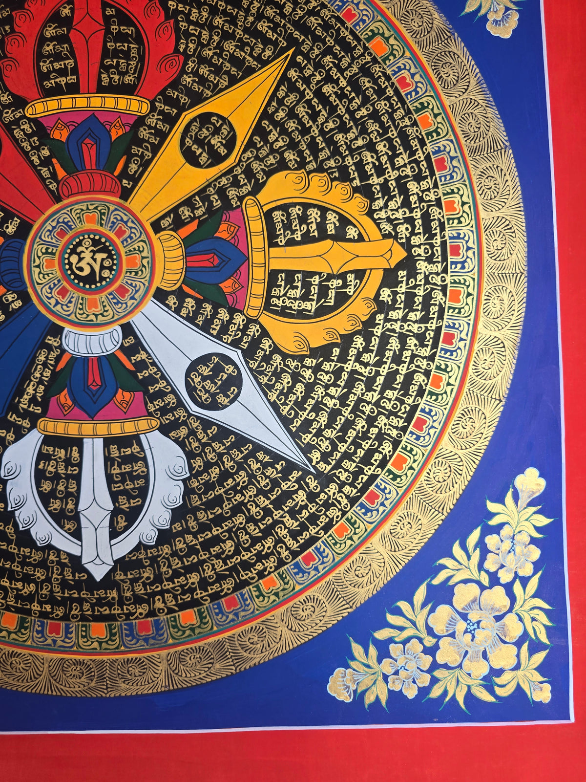 Hand-Painted Om Mantra Mandala Thangka