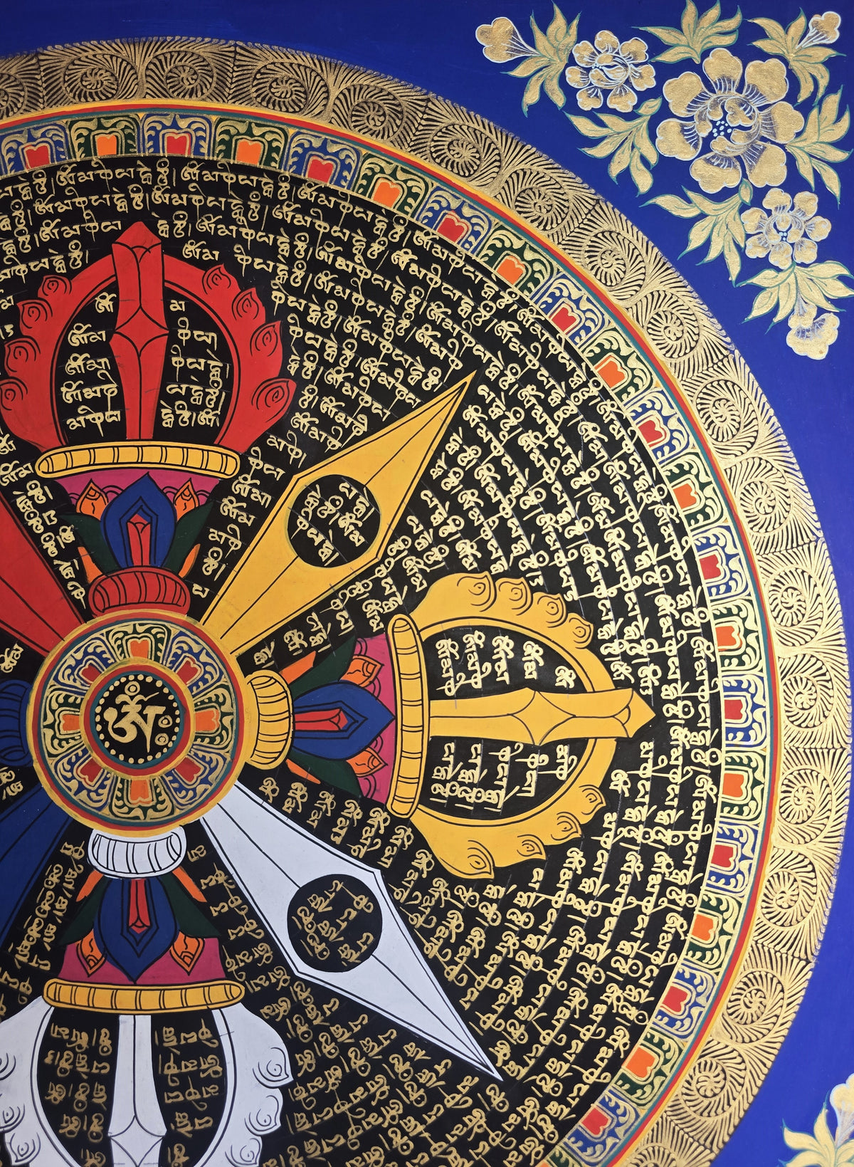 Hand-Painted Om Mantra Mandala Thangka