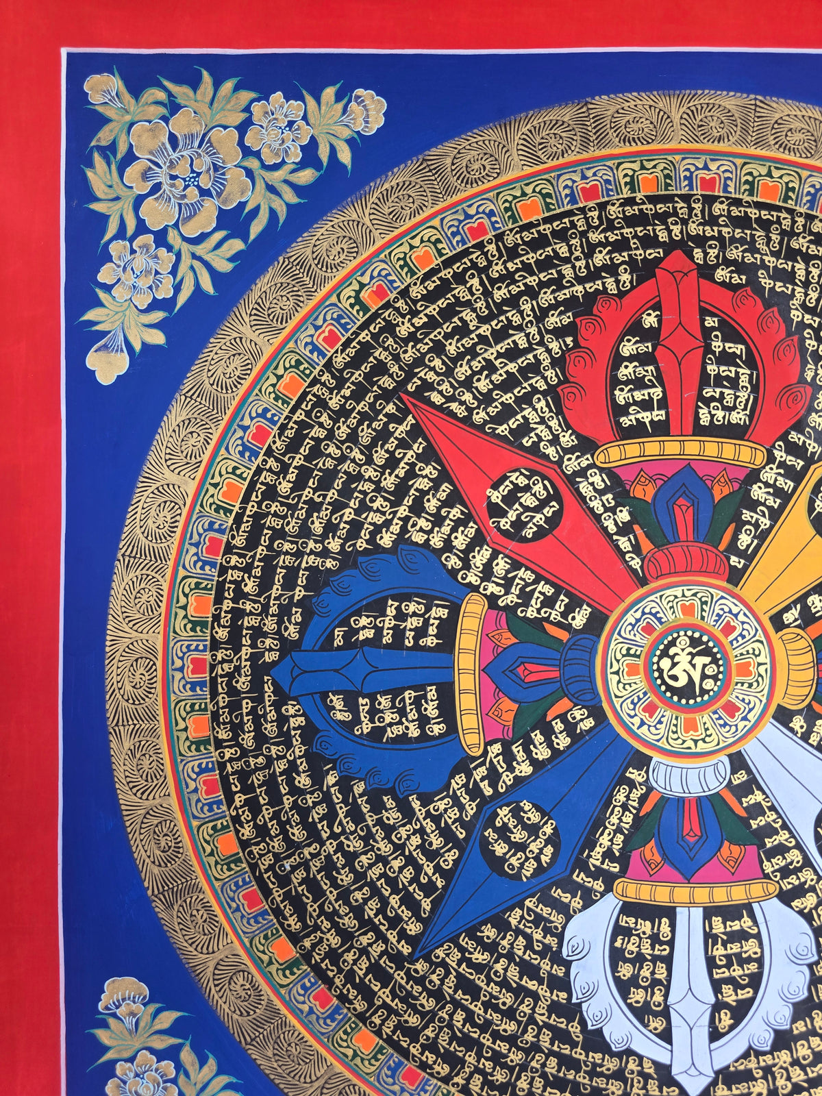Hand-Painted Om Mantra Mandala Thangka