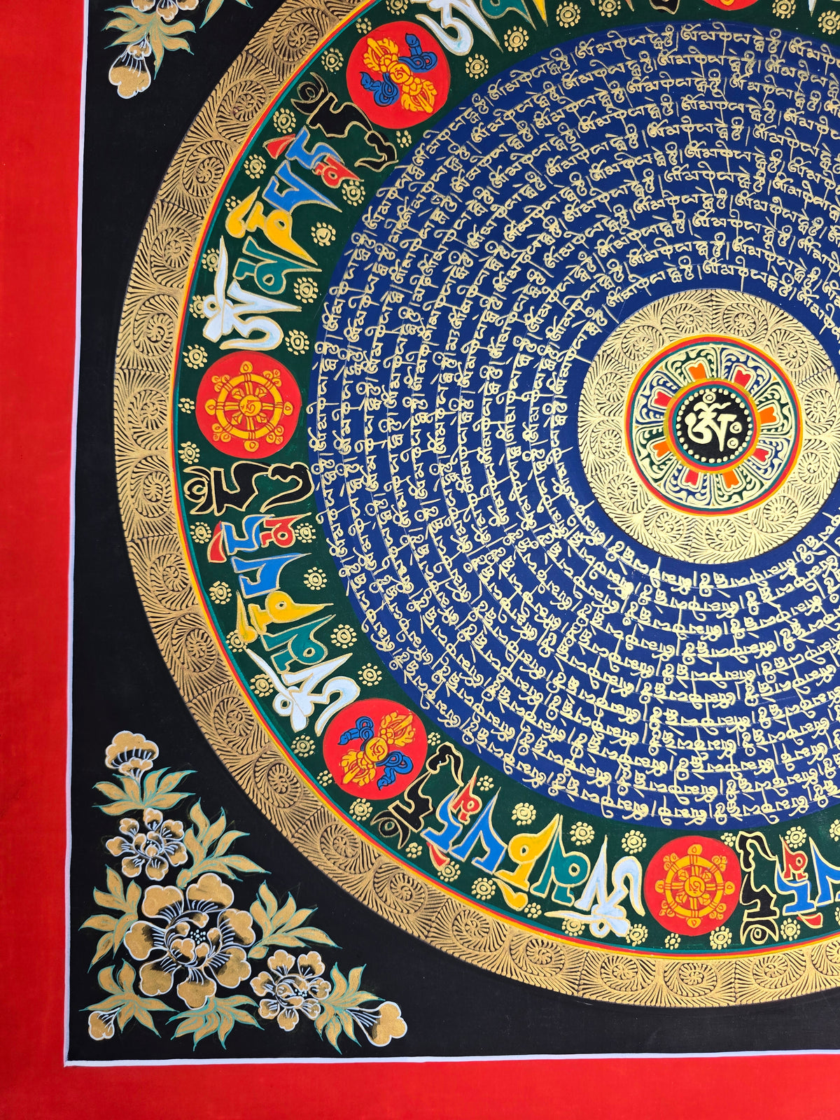 Hand-Painted Om Mantra Mandala Thangka
