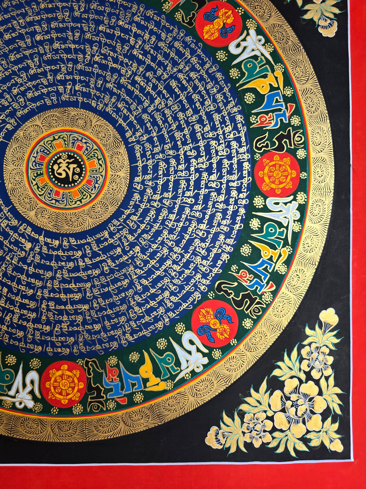 Hand-Painted Om Mantra Mandala Thangka