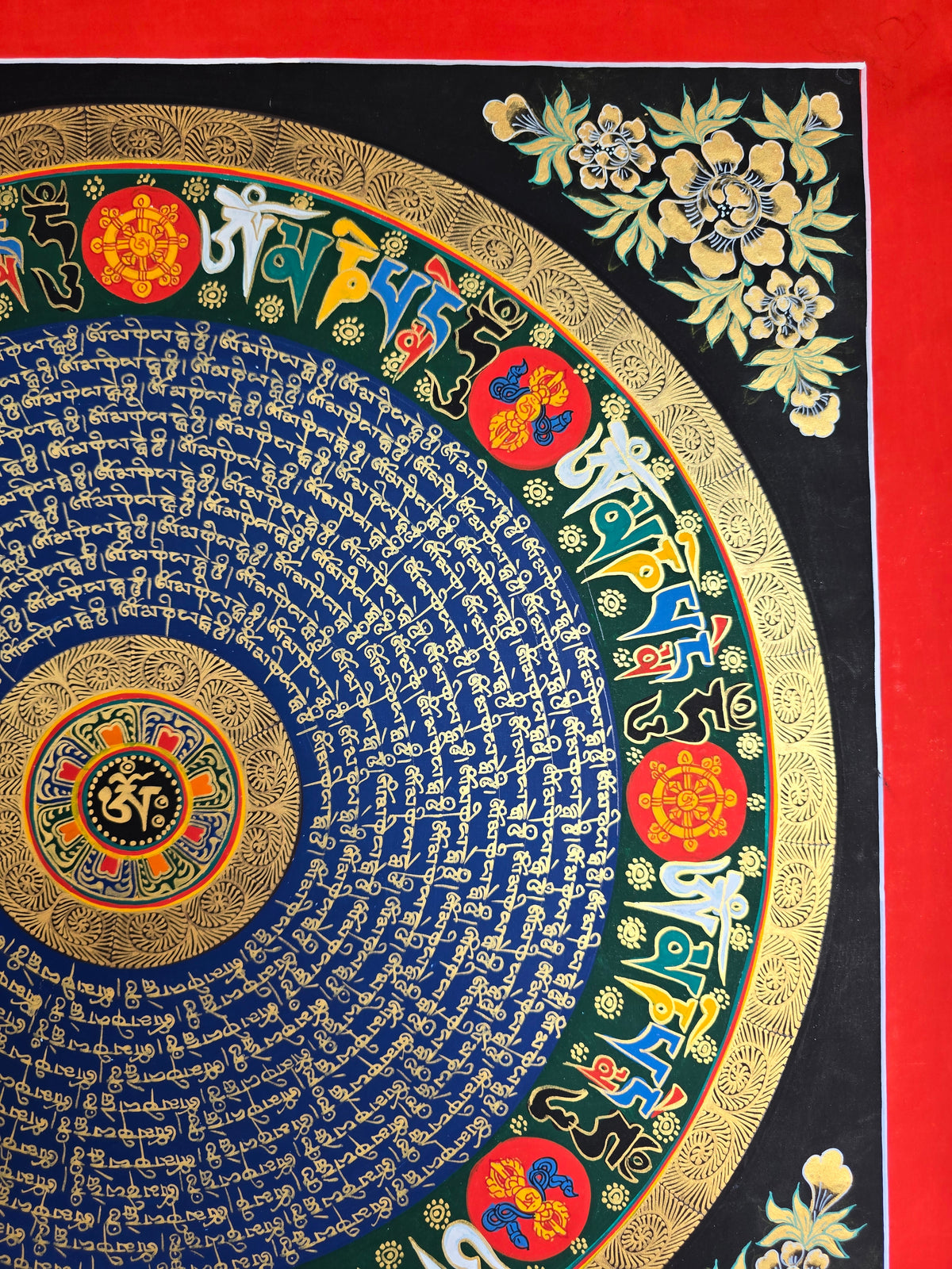 Hand-Painted Om Mantra Mandala Thangka