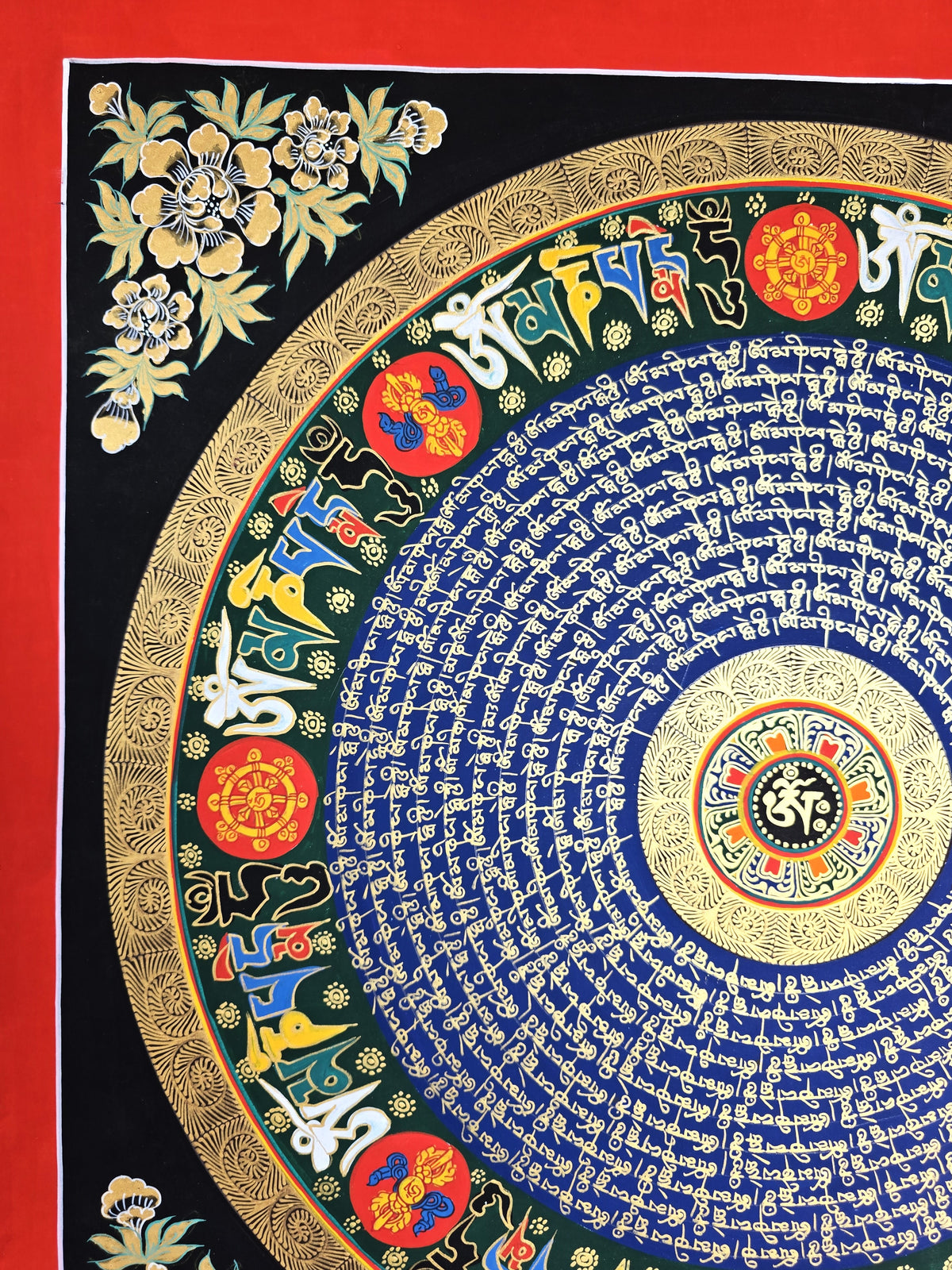 Hand-Painted Om Mantra Mandala Thangka
