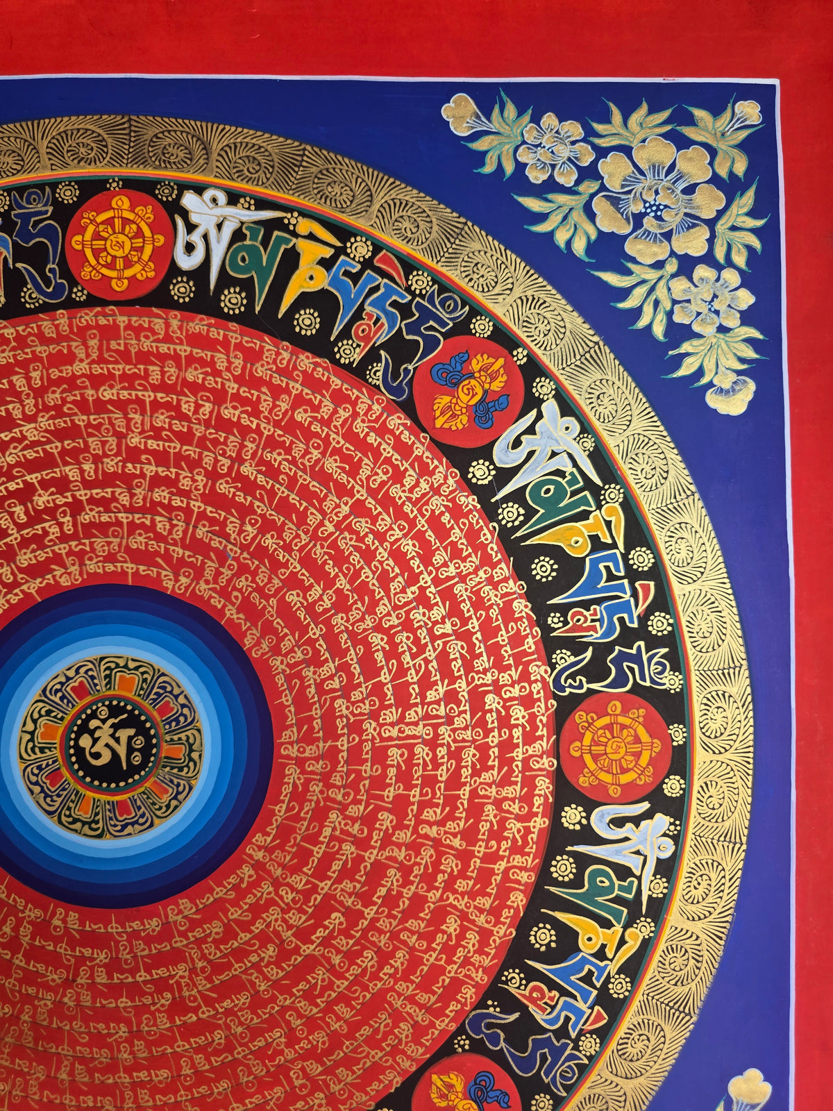 Hand-Painted Om Mantra Mandala Thangka