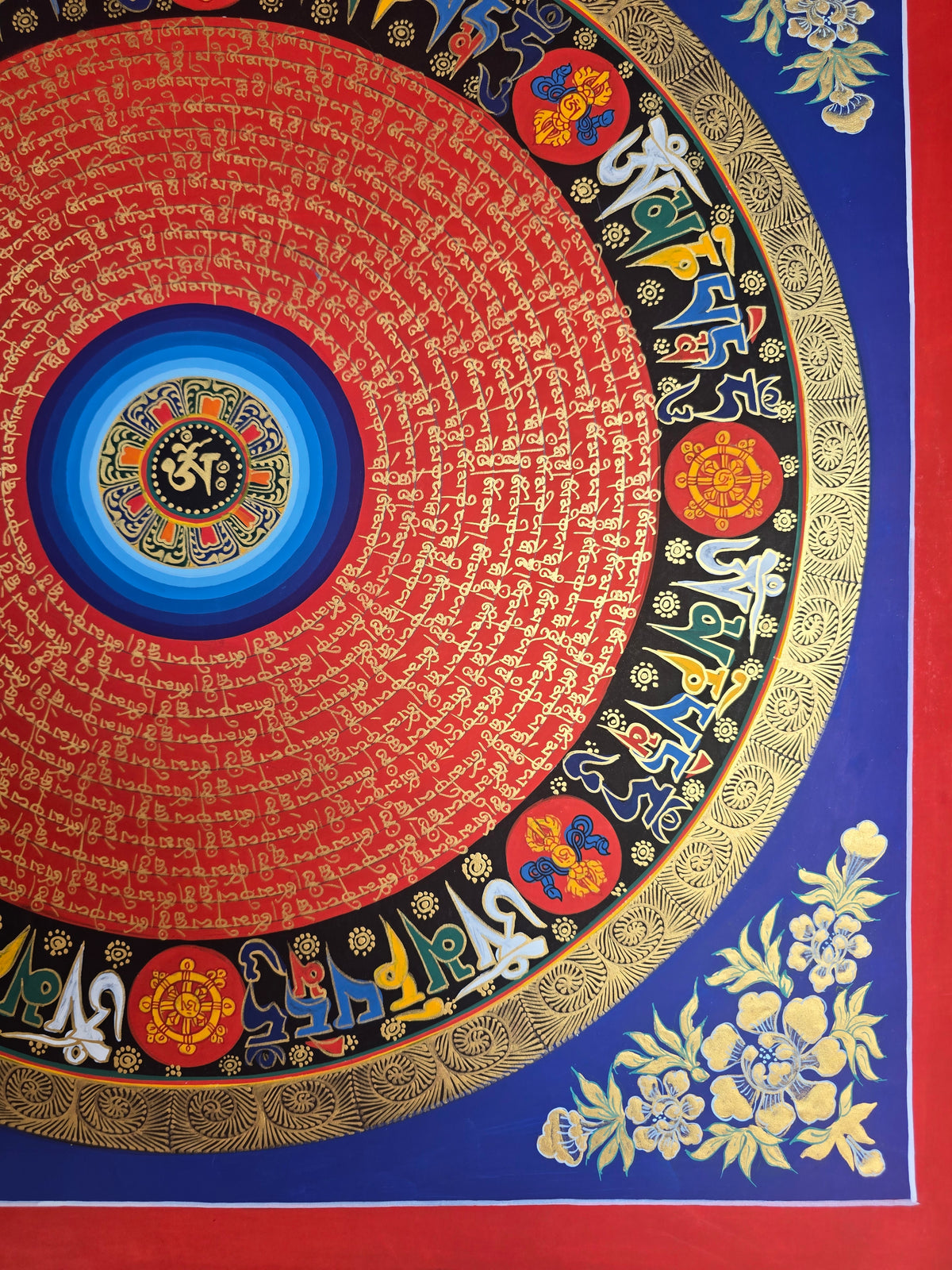 Hand-Painted Om Mantra Mandala Thangka