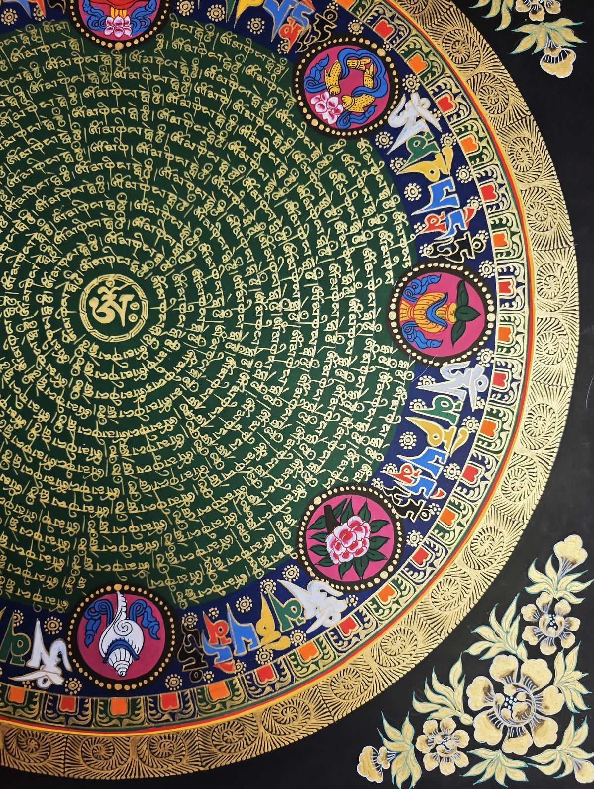 Hand-Painted Om Mantra Mandala Thangka