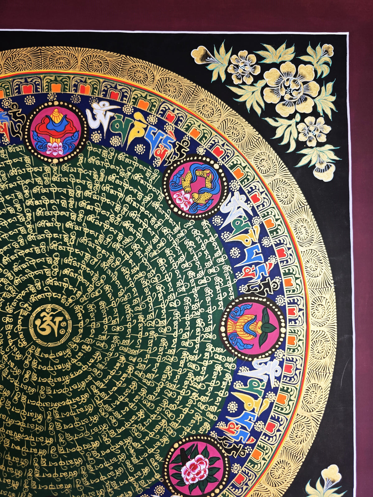 Hand-Painted Om Mantra Mandala Thangka