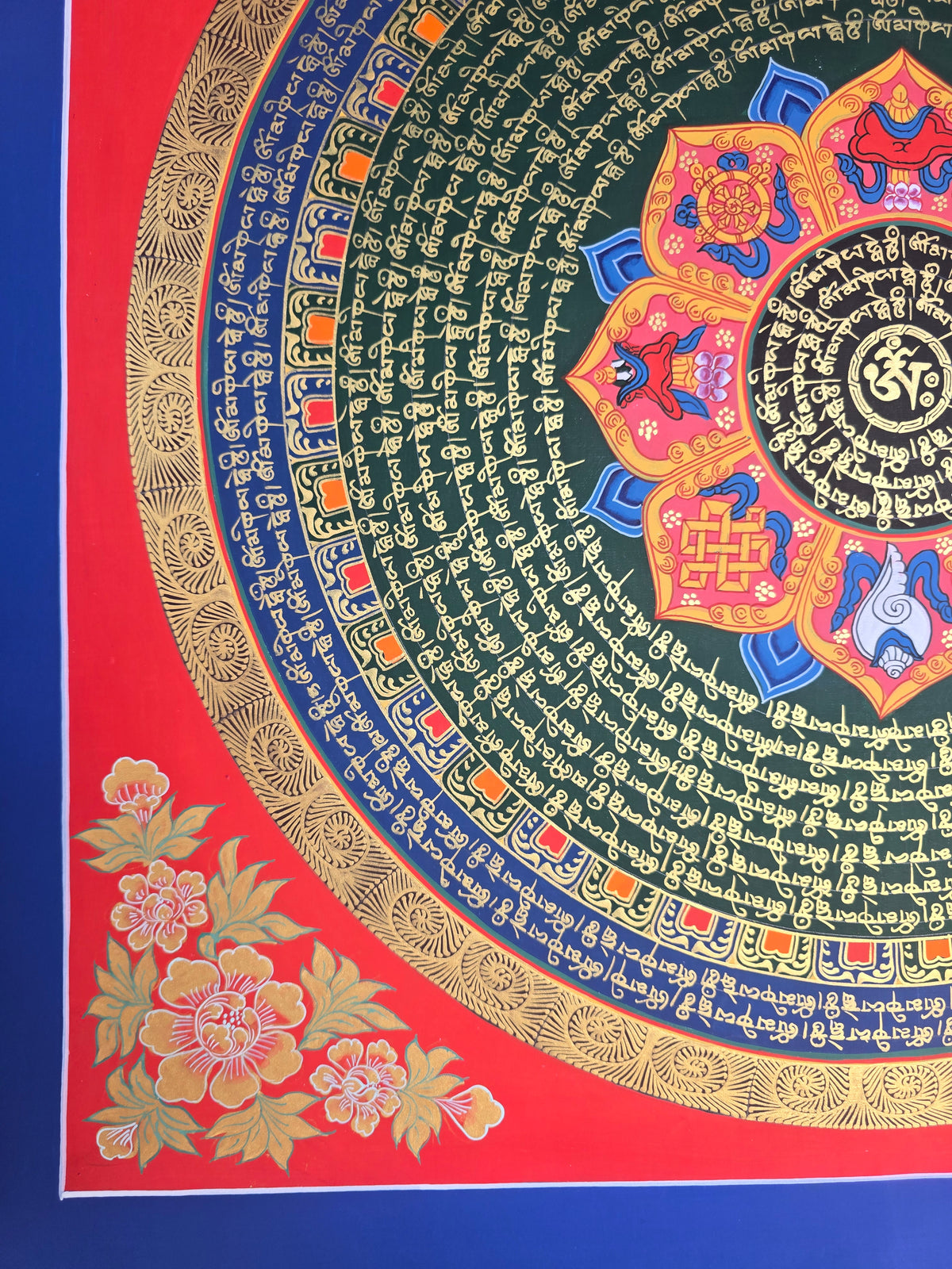 Hand-Painted Om Mantra Mandala Thangka