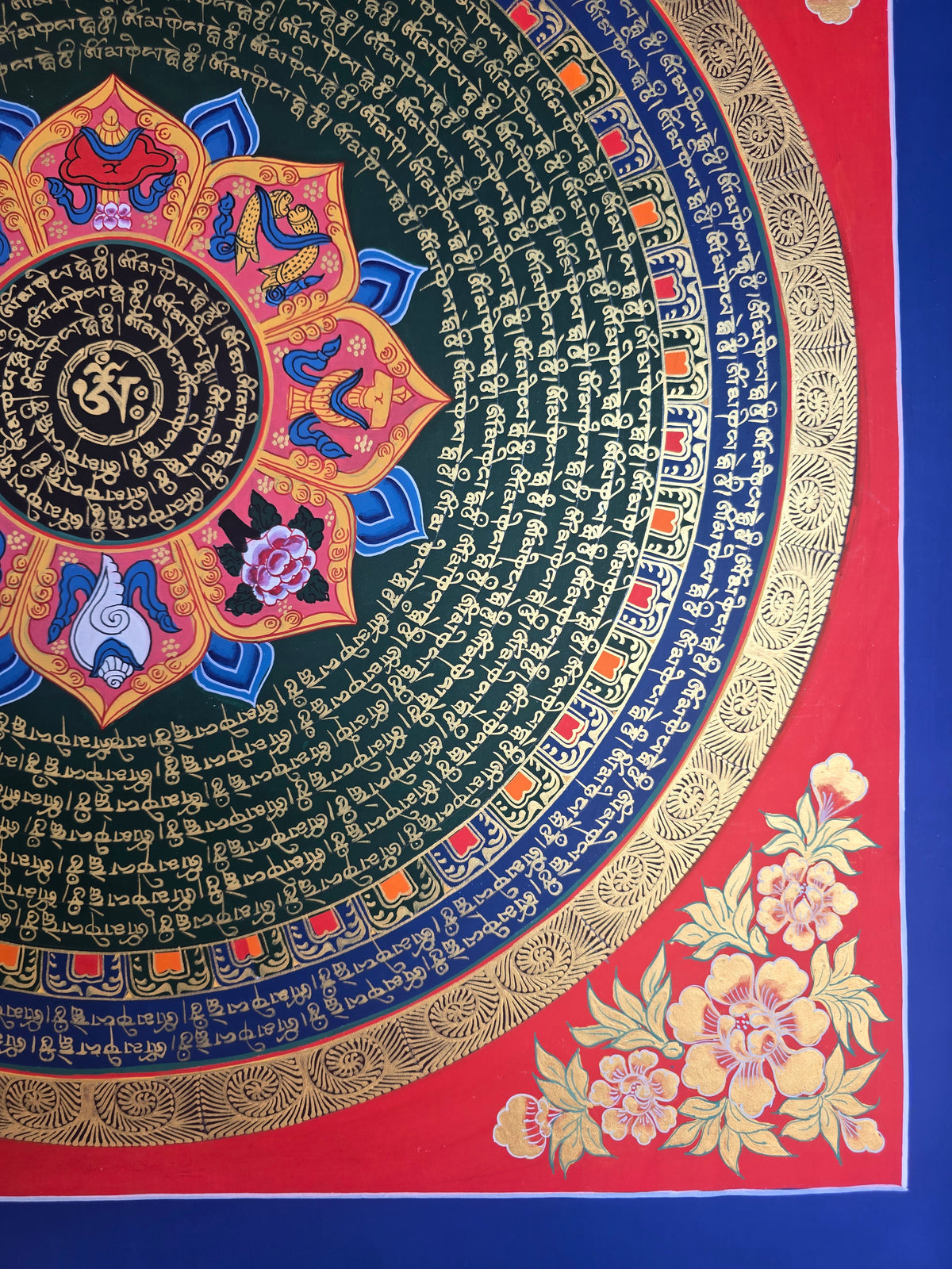 Hand-Painted Om Mantra Mandala Thangka