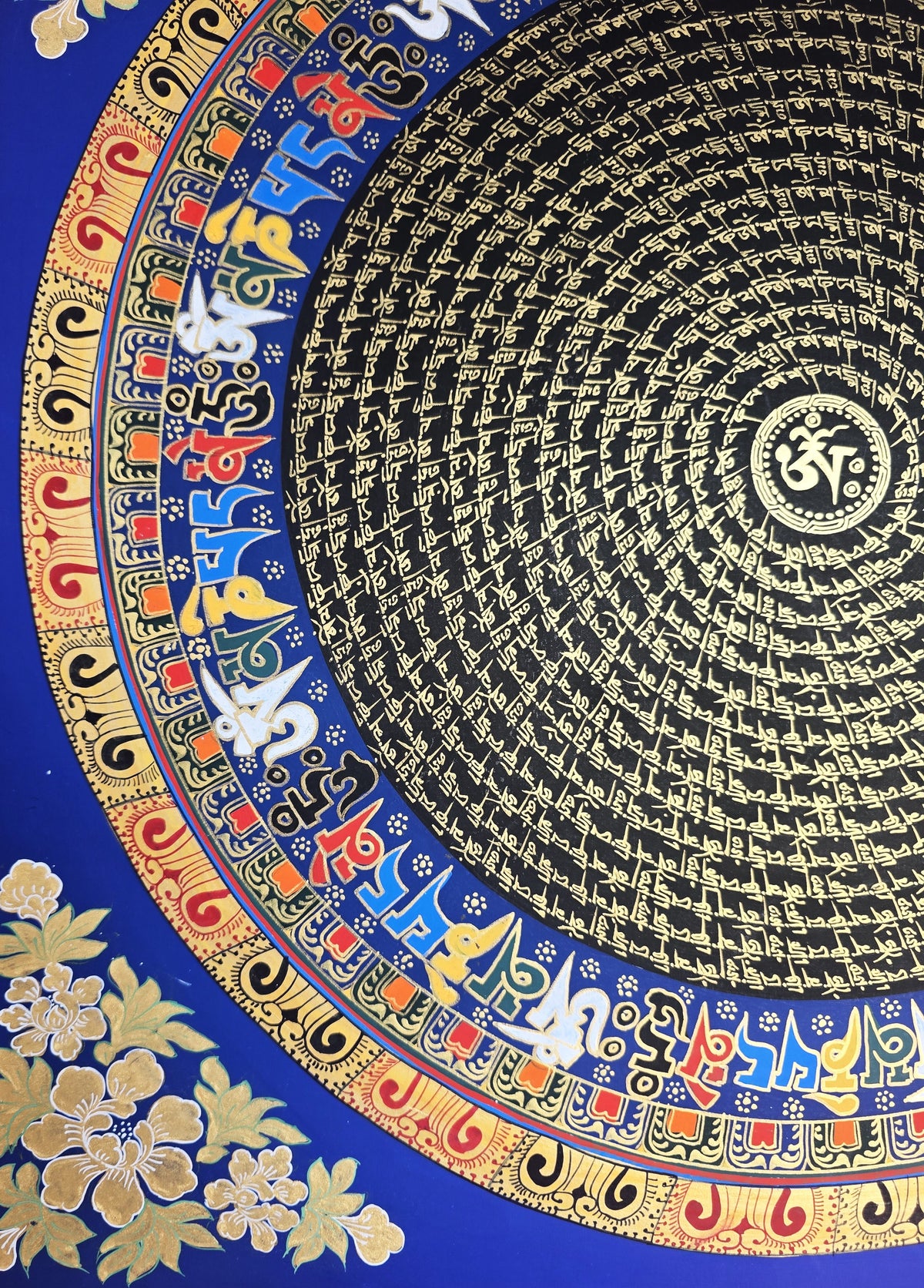 Hand-Painted Om Mantra Mandala Thangka