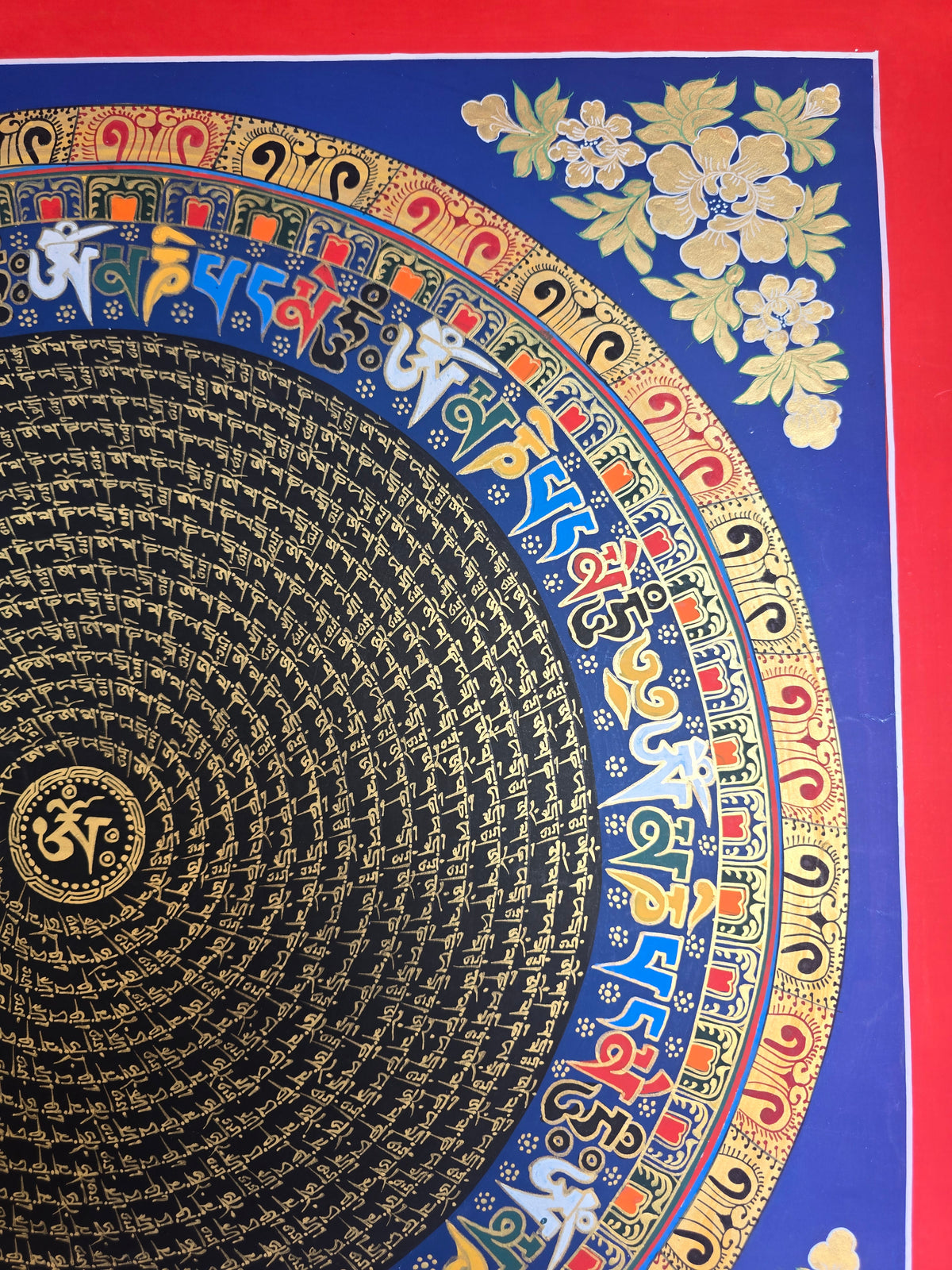 Hand-Painted Om Mantra Mandala Thangka